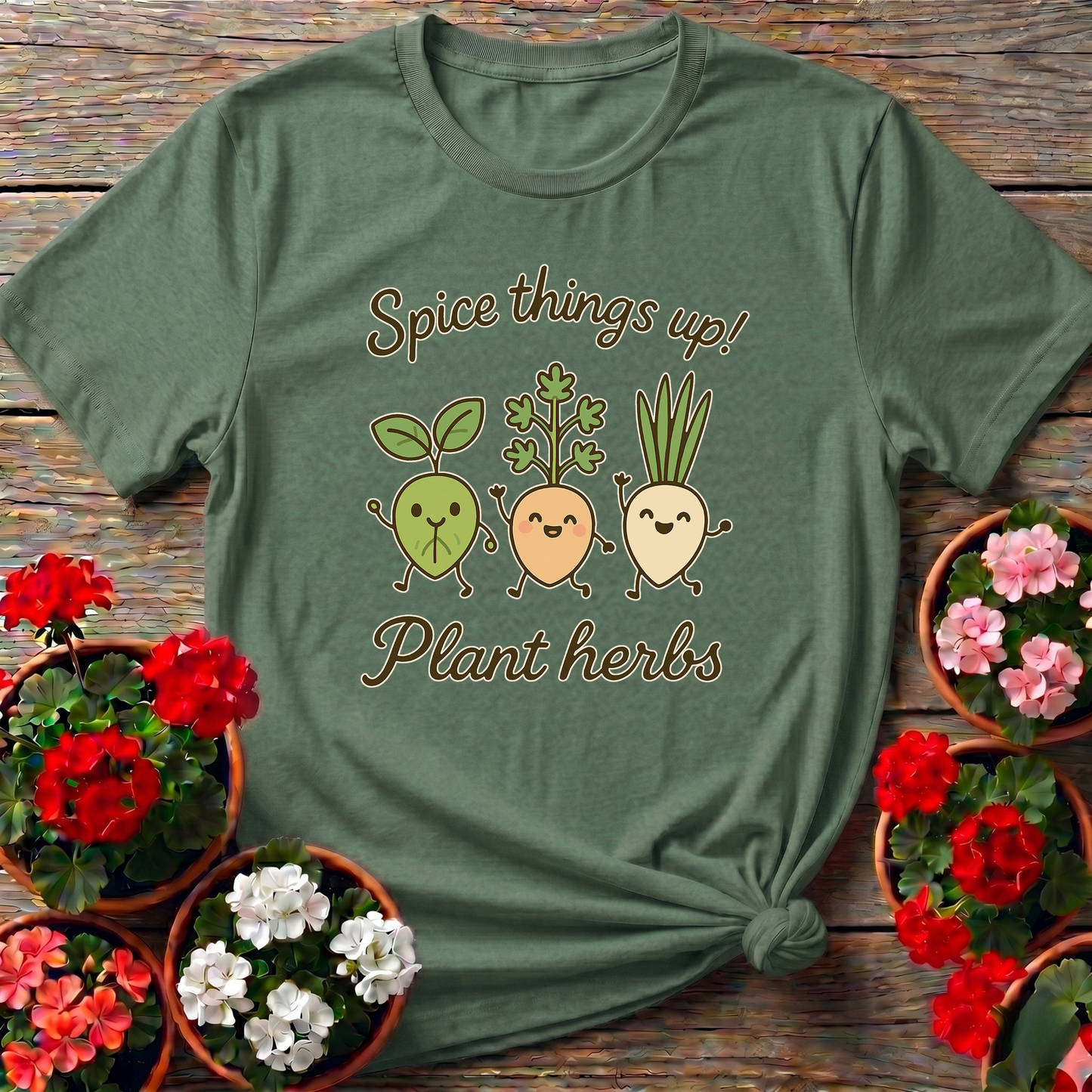 Spice Things Up Cute Dancing Herb Characters Garden Tee
