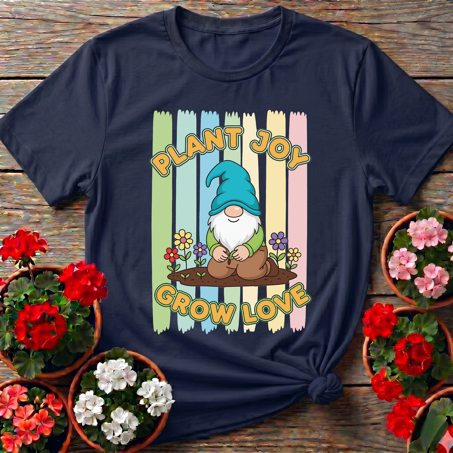 Plant Joy Grow Love Whimsical Garden Gnome T-shirt
