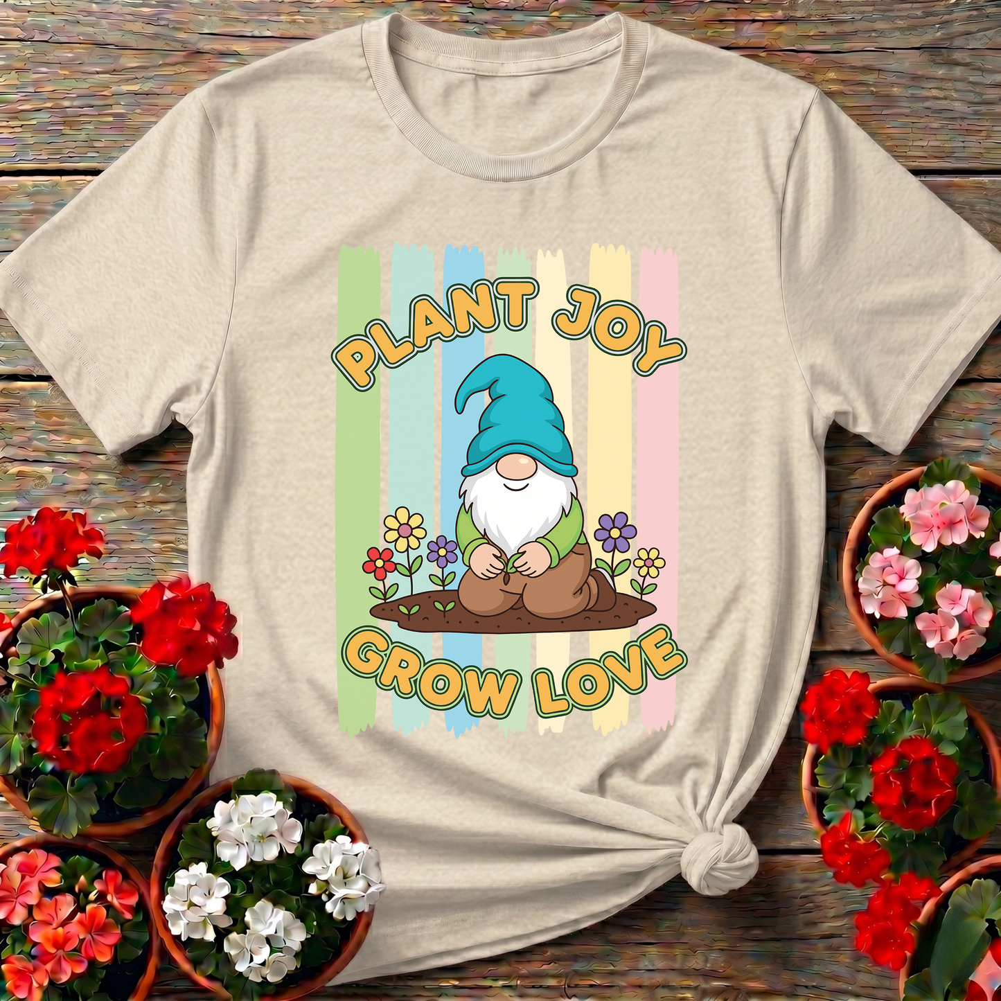 Plant Joy Grow Love Whimsical Garden Gnome T-shirt
