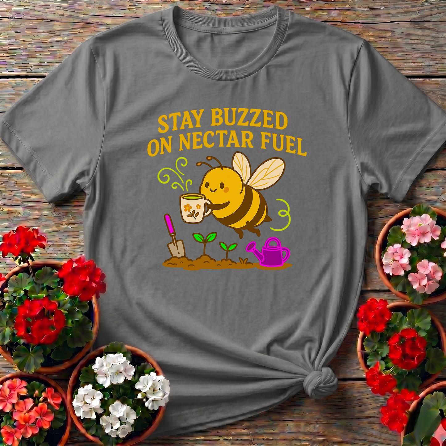 Stay Buzzed On Nectar Fuel Vintage Bee Gardening Tee