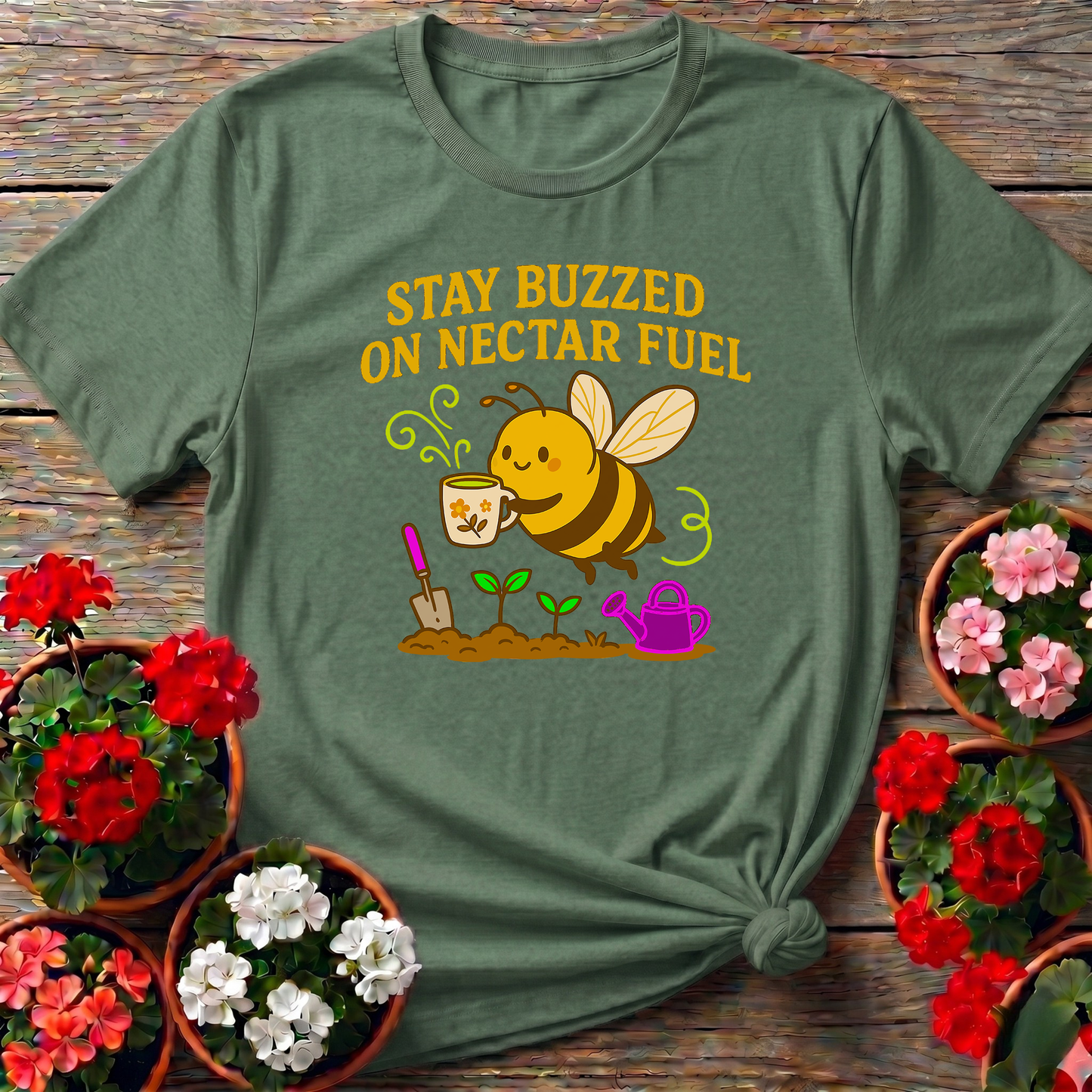 Stay Buzzed On Nectar Fuel Vintage Bee Gardening Tee
