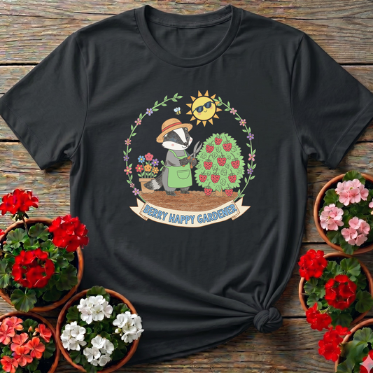 Berry Happy Gardener Badger Harvesting Berries Tee