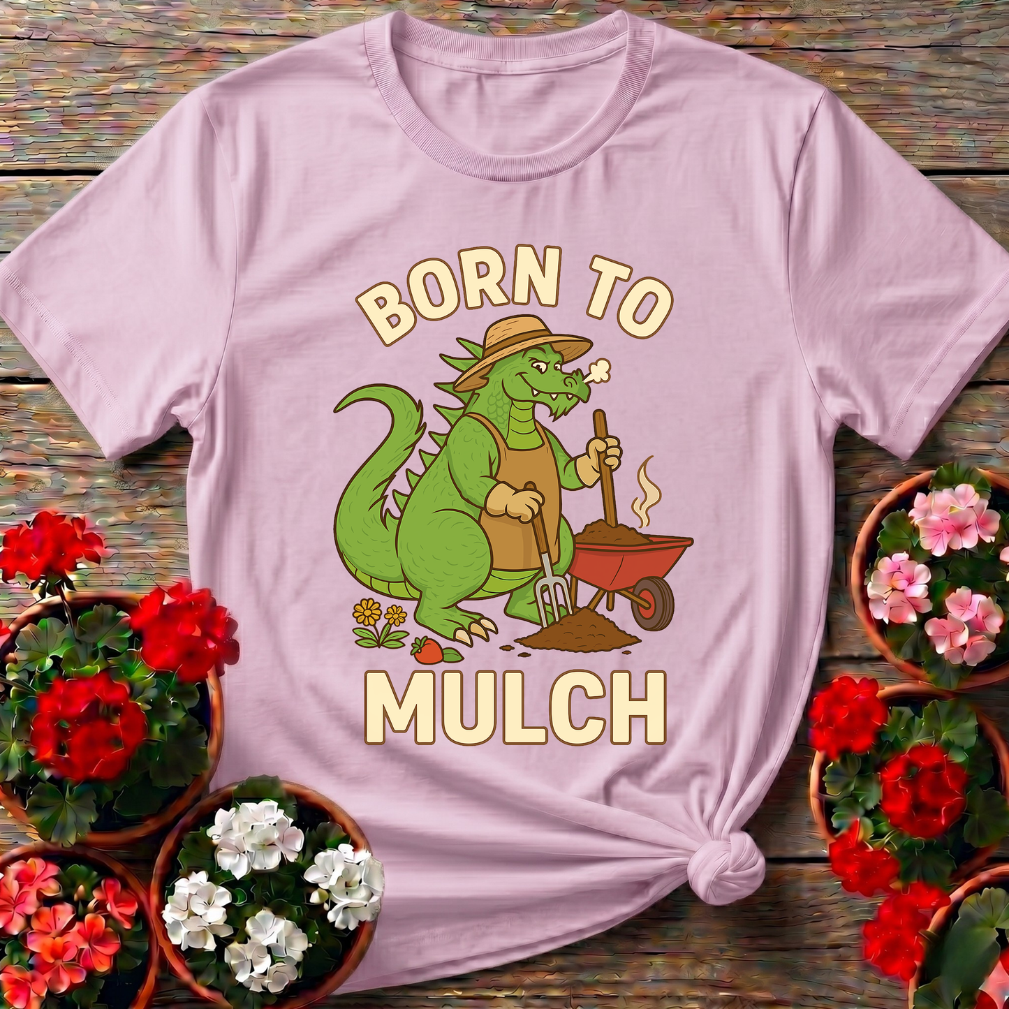 Born To Mulch Funny Kaiju Gardener T-shirt