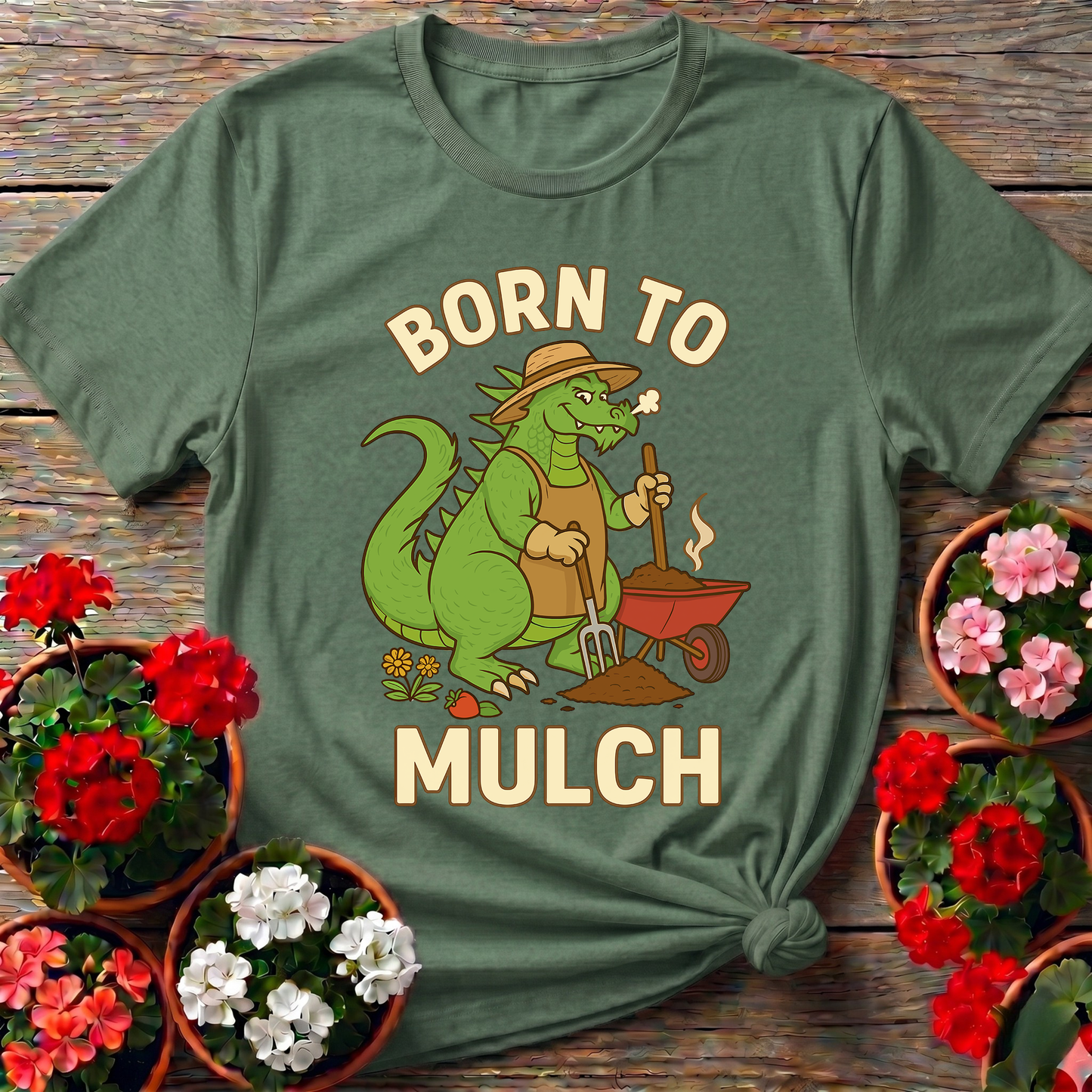 Born To Mulch Funny Kaiju Gardener T-shirt