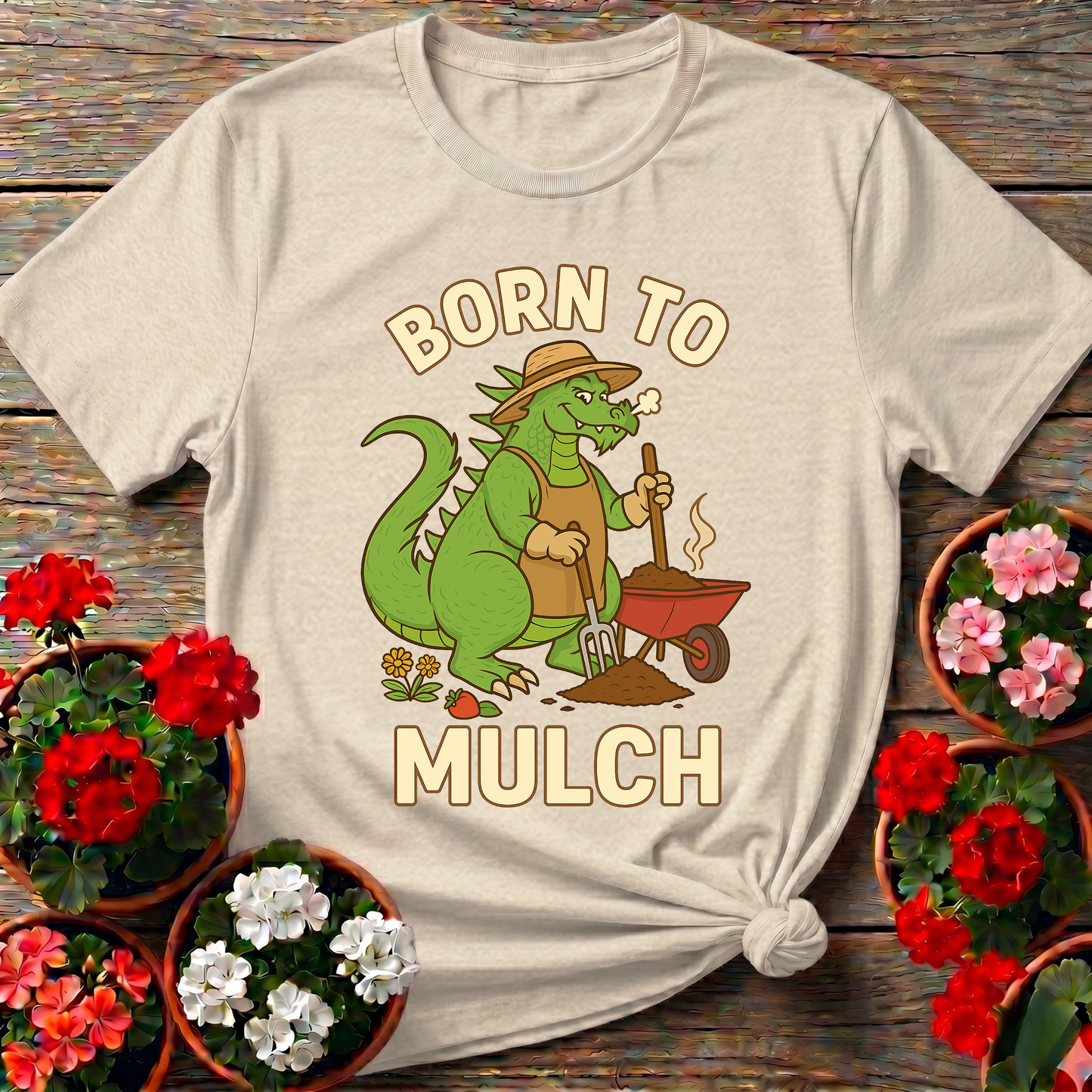 Born To Mulch Funny Kaiju Gardener T-shirt