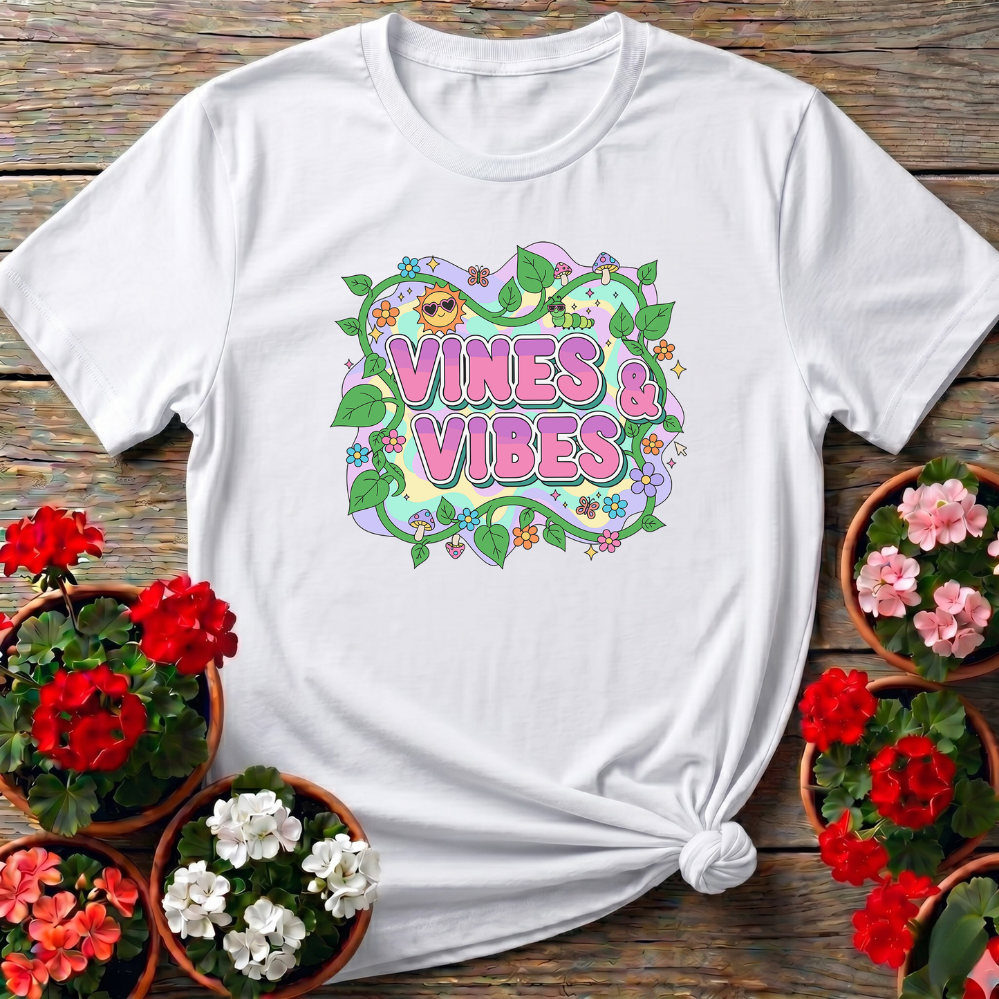Vines and Vibes Retro Y2K Psychedelic Vibe T-shirt