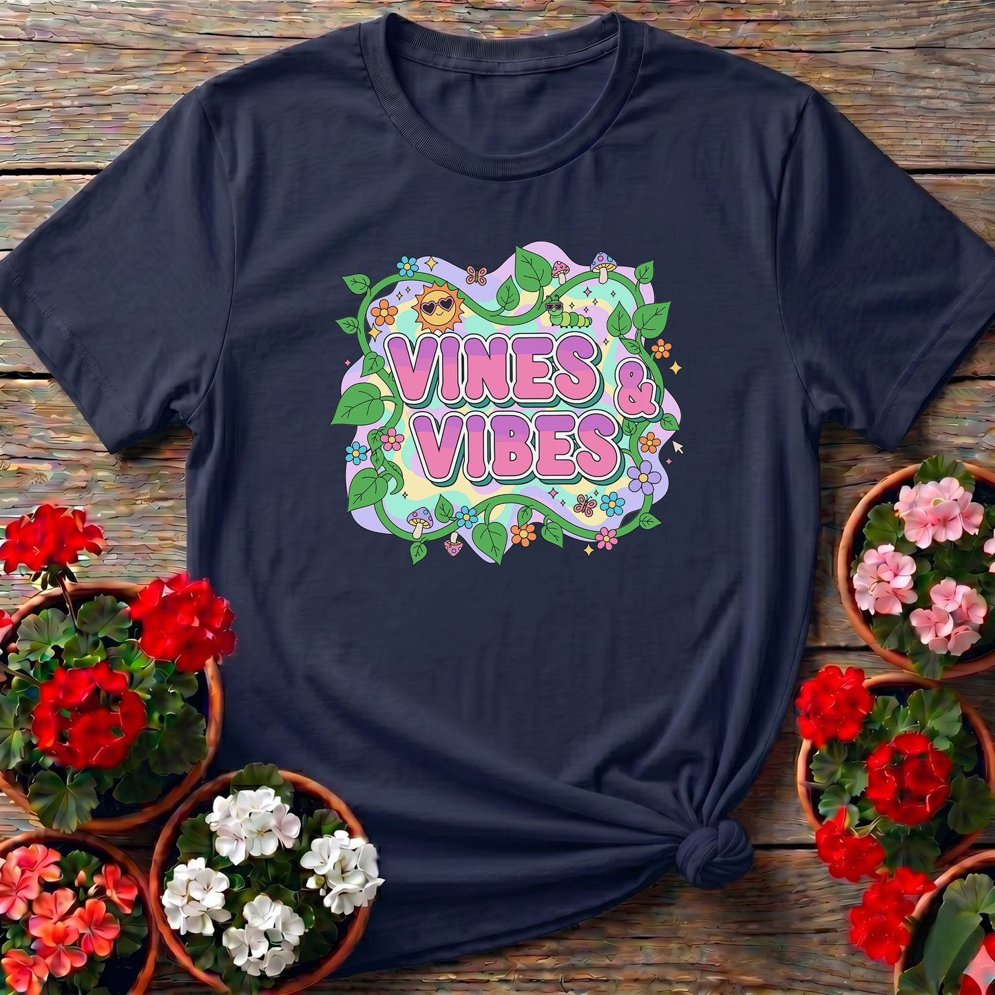 Vines and Vibes Retro Y2K Psychedelic Vibe T-shirt