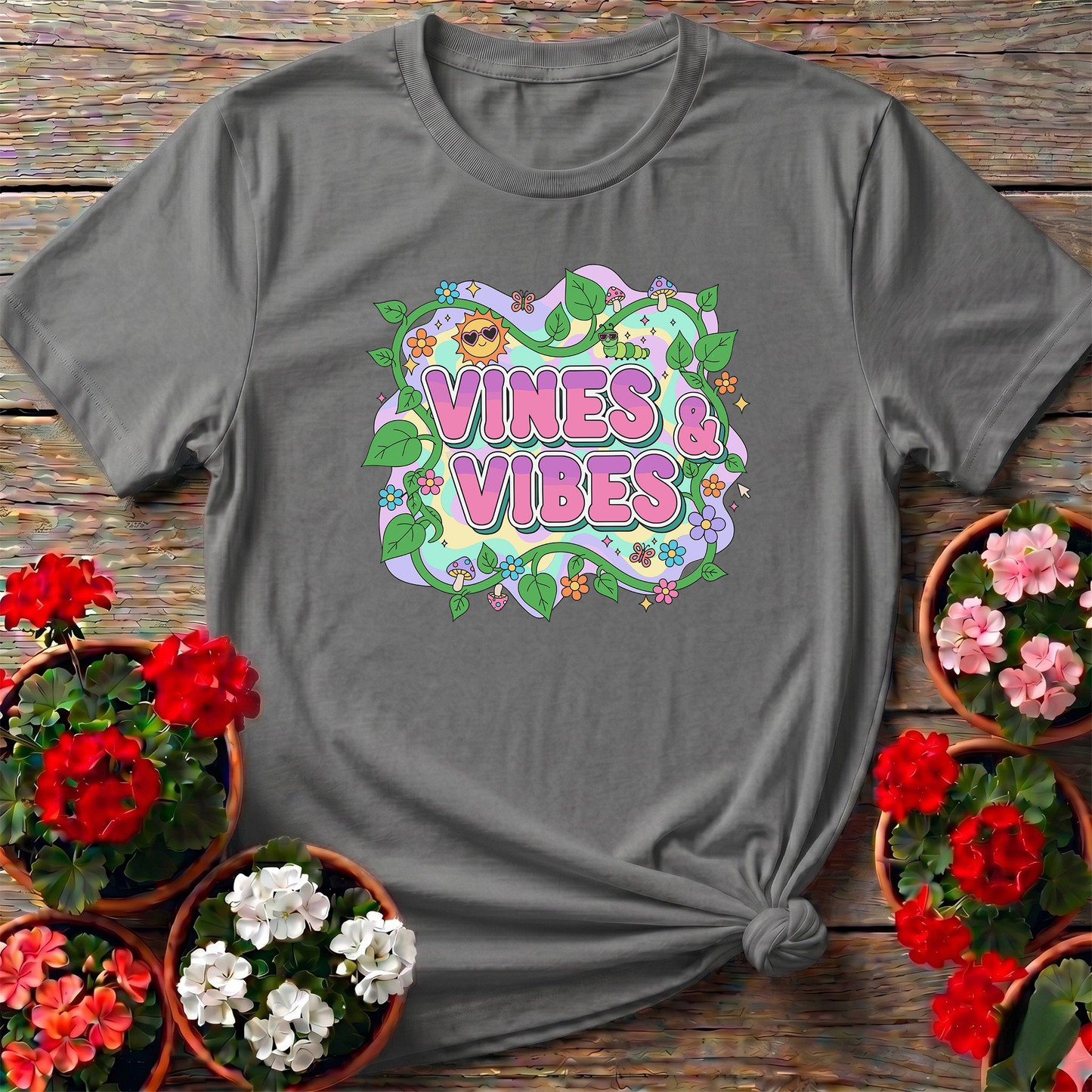 Vines and Vibes Retro Y2K Psychedelic Vibe T-shirt