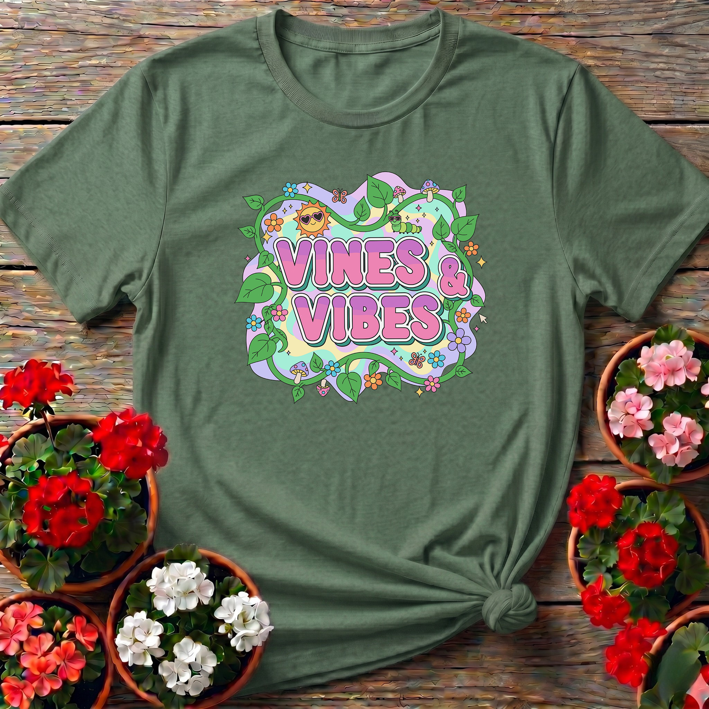 Vines and Vibes Retro Y2K Psychedelic Vibe T-shirt