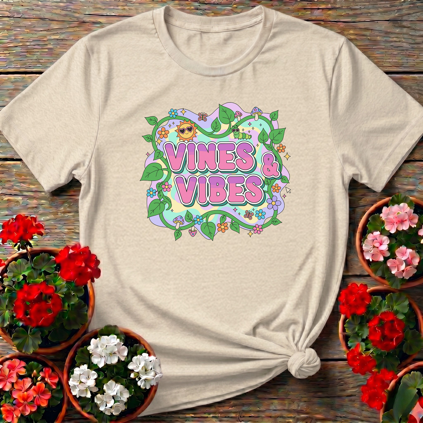 Vines and Vibes Retro Y2K Psychedelic Vibe T-shirt