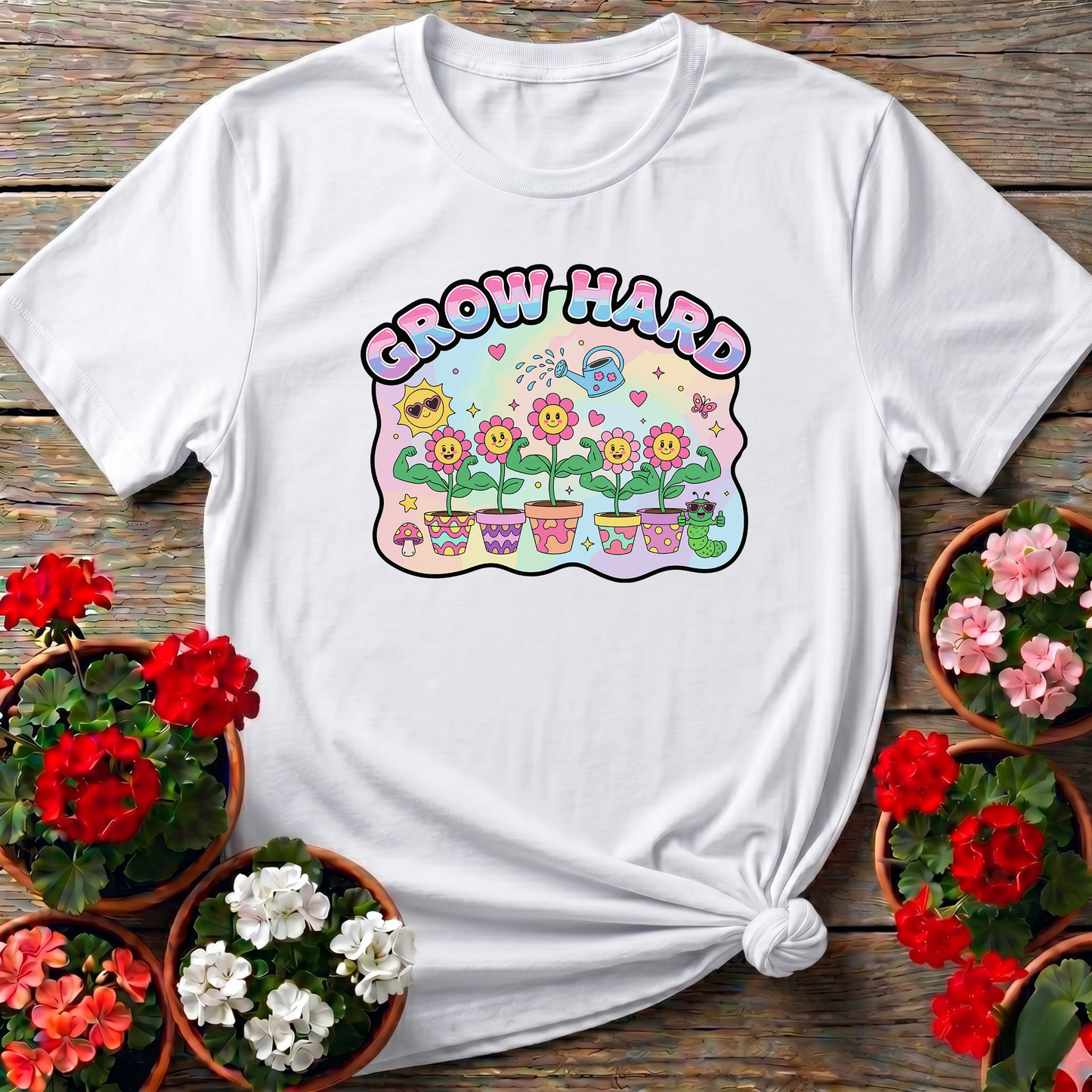 Grow Hard Whimsical Y2K Aesthetic Retro T-shirt