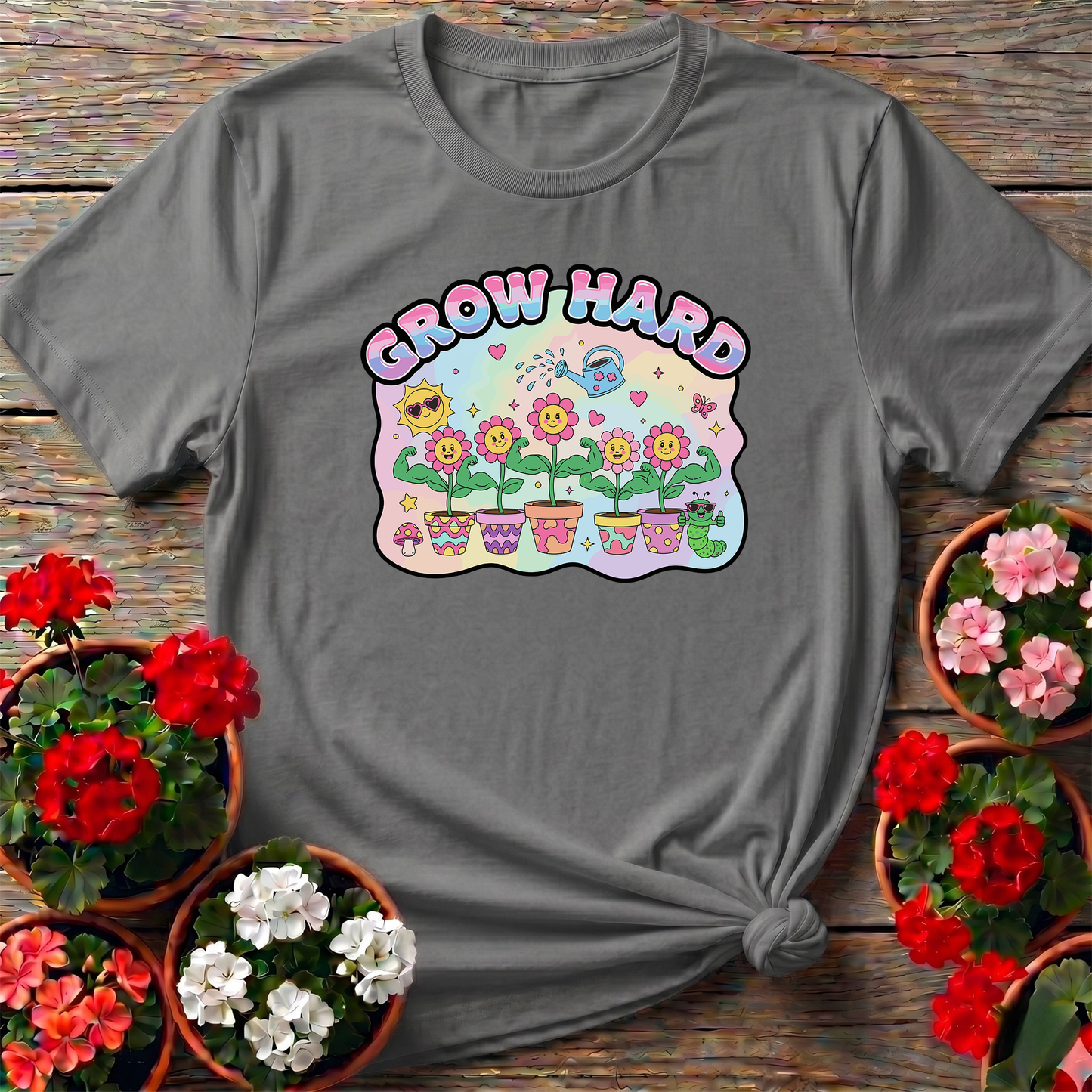 Grow Hard Whimsical Y2K Aesthetic Retro T-shirt