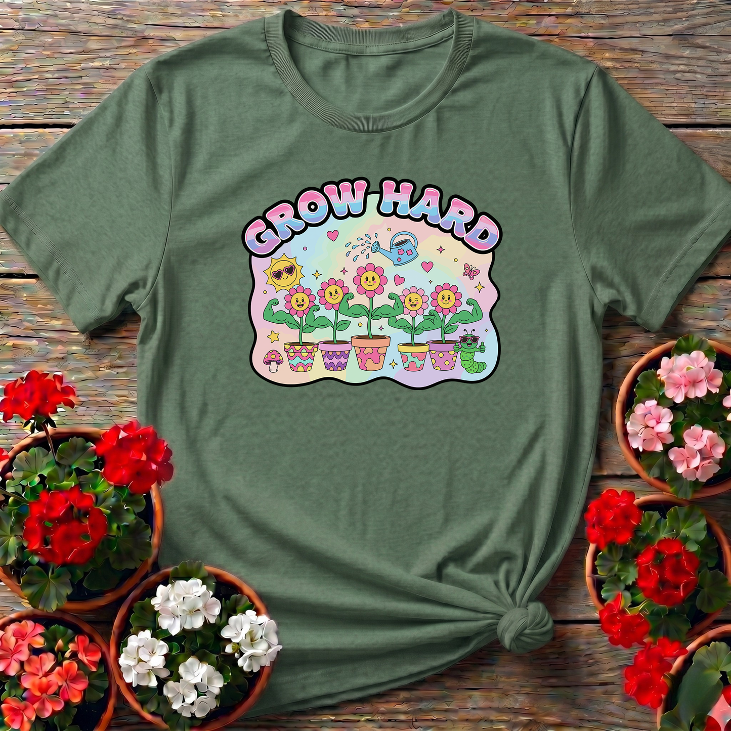 Grow Hard Whimsical Y2K Aesthetic Retro T-shirt