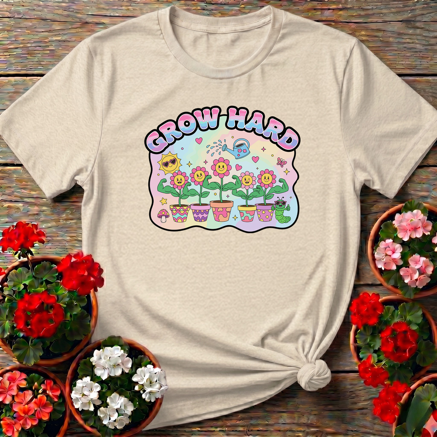 Grow Hard Whimsical Y2K Aesthetic Retro T-shirt