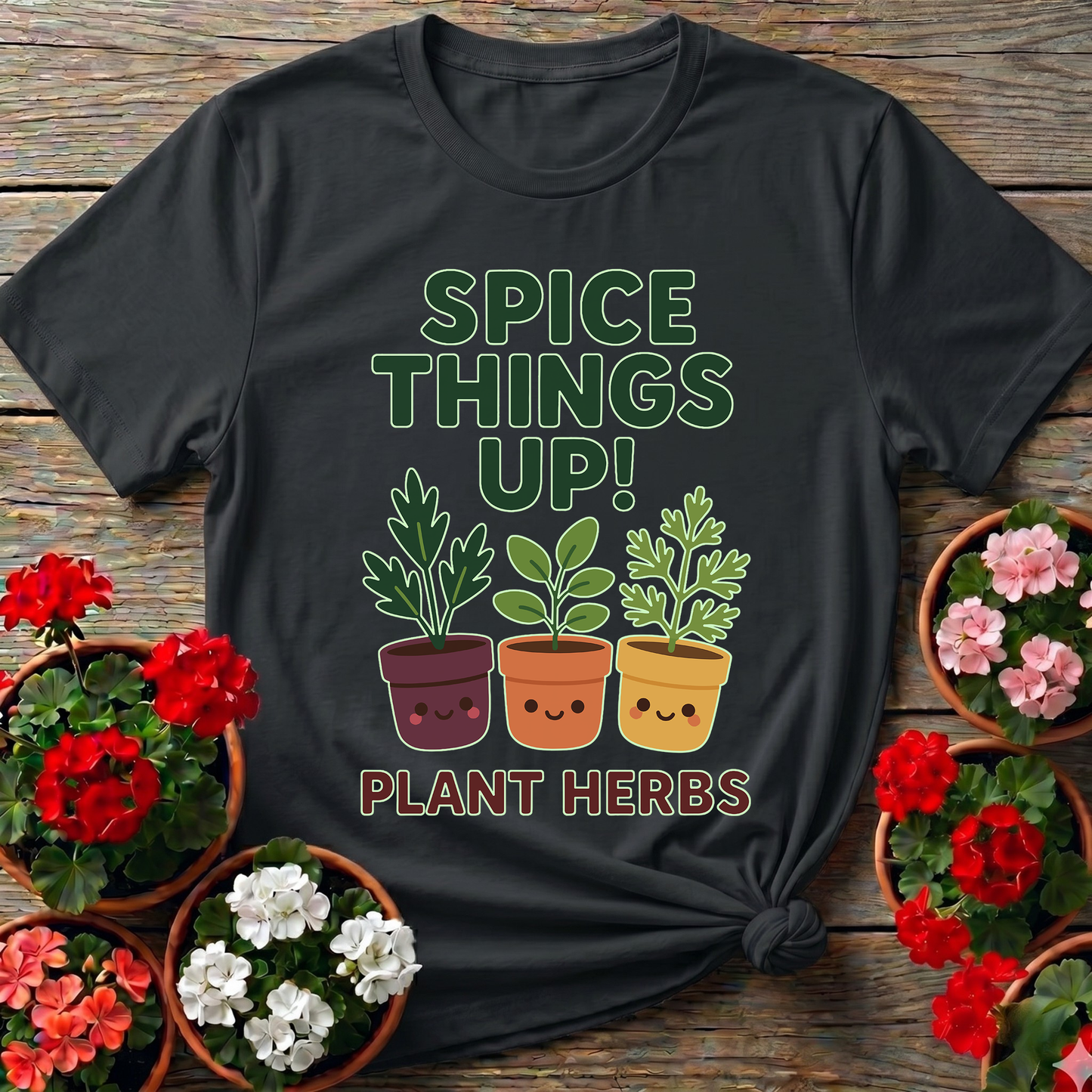 Spice Things Up Plant Herbs Cute Potted Graphic Tee