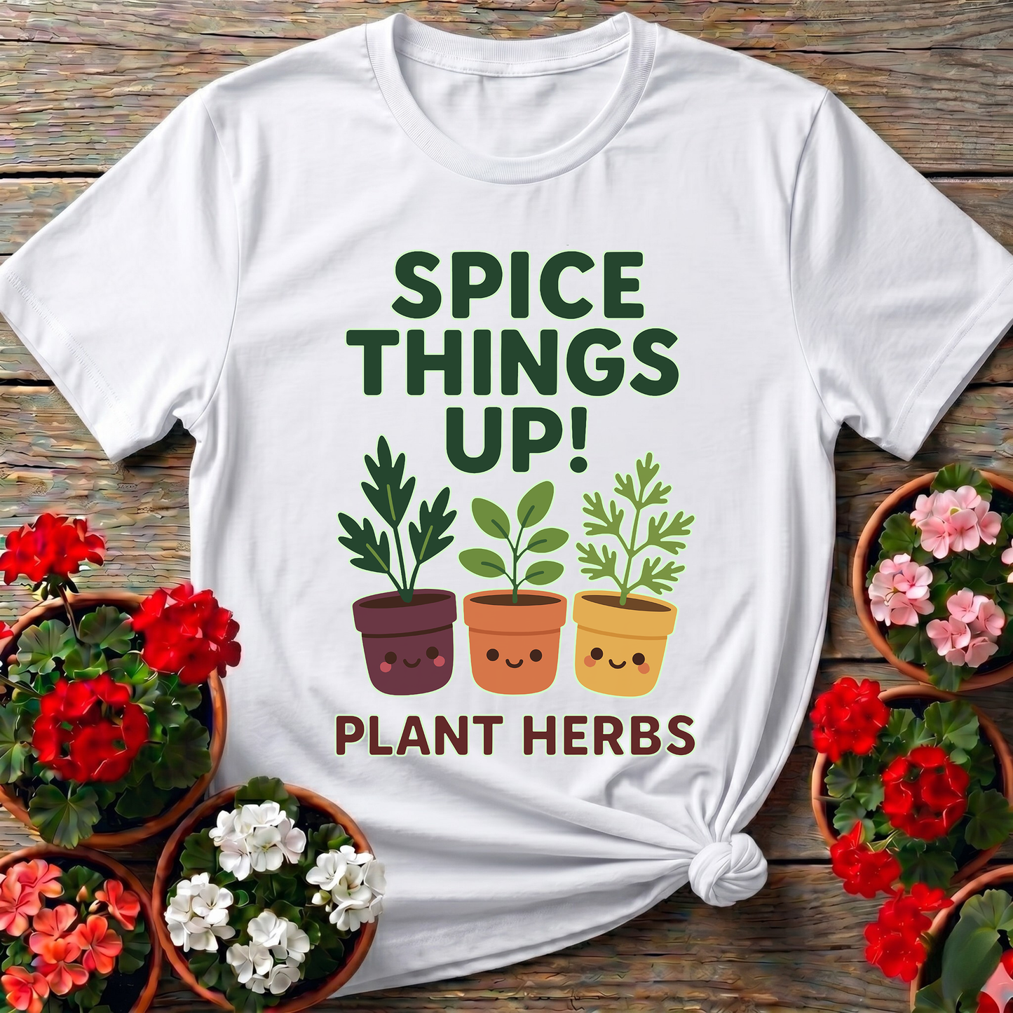Spice Things Up Plant Herbs Cute Potted Graphic Tee