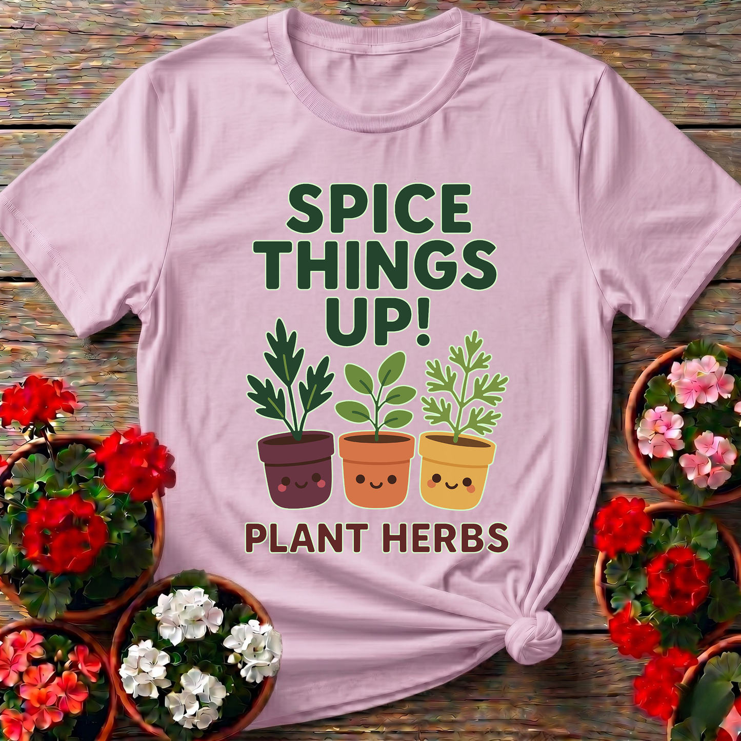 Spice Things Up Plant Herbs Cute Potted Graphic Tee