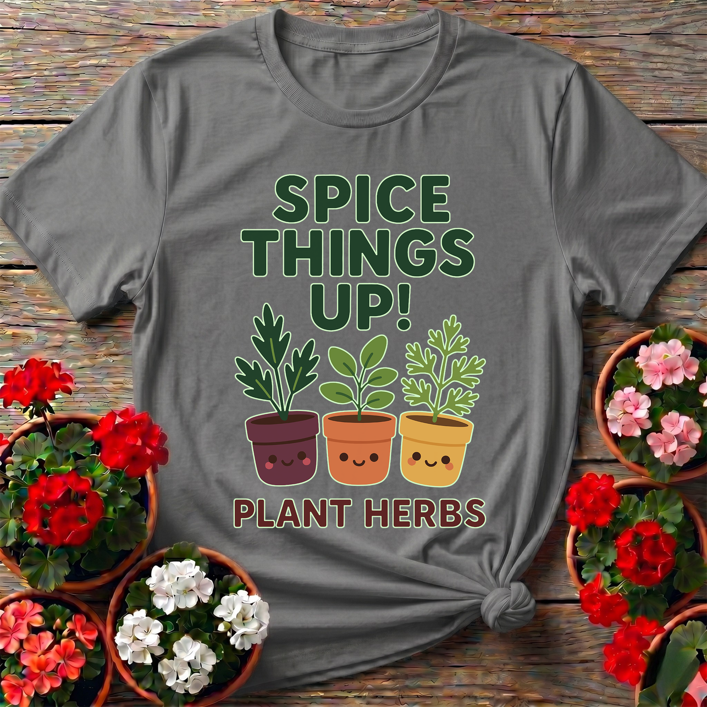 Spice Things Up Plant Herbs Cute Potted Graphic Tee