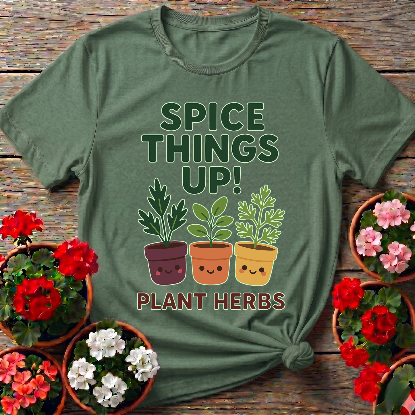 Spice Things Up Plant Herbs Cute Potted Graphic Tee