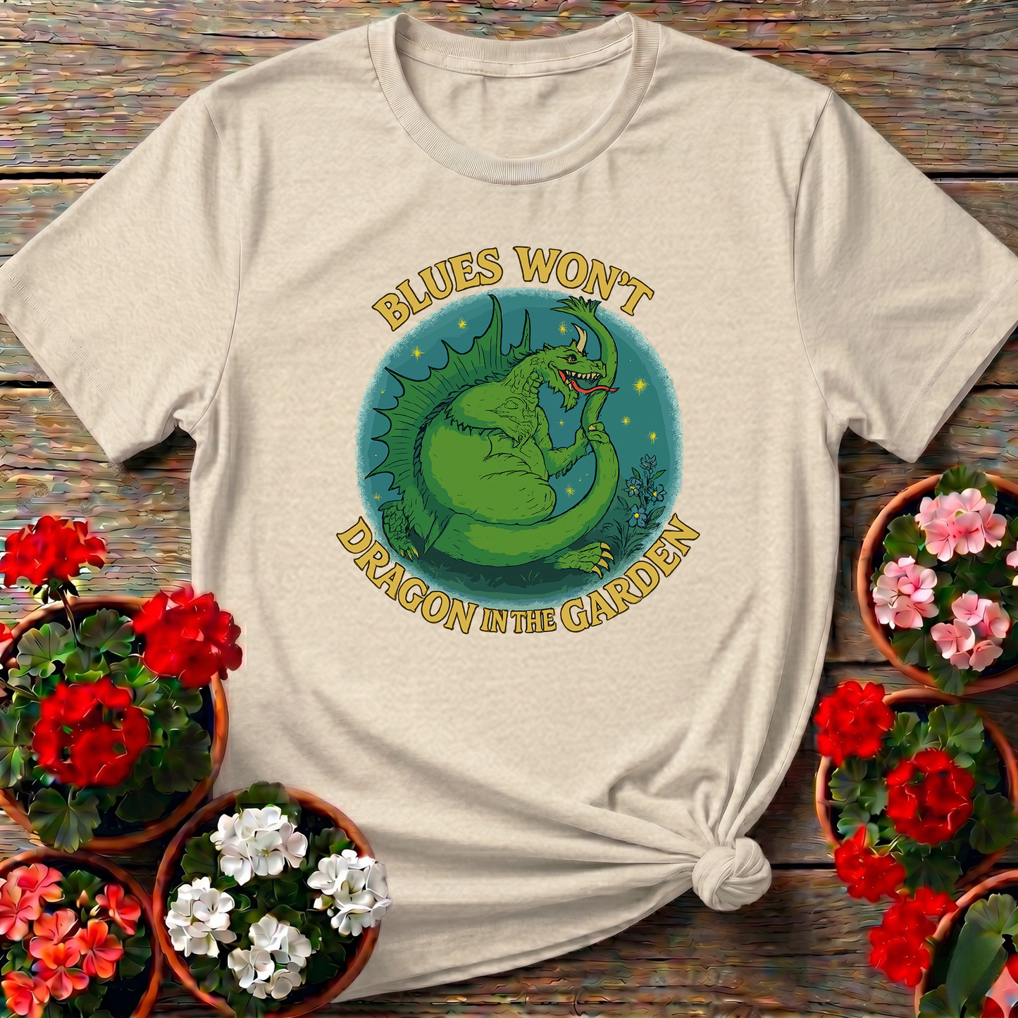 Blues Won't Dragon In The Garden Funny Mythical Tee