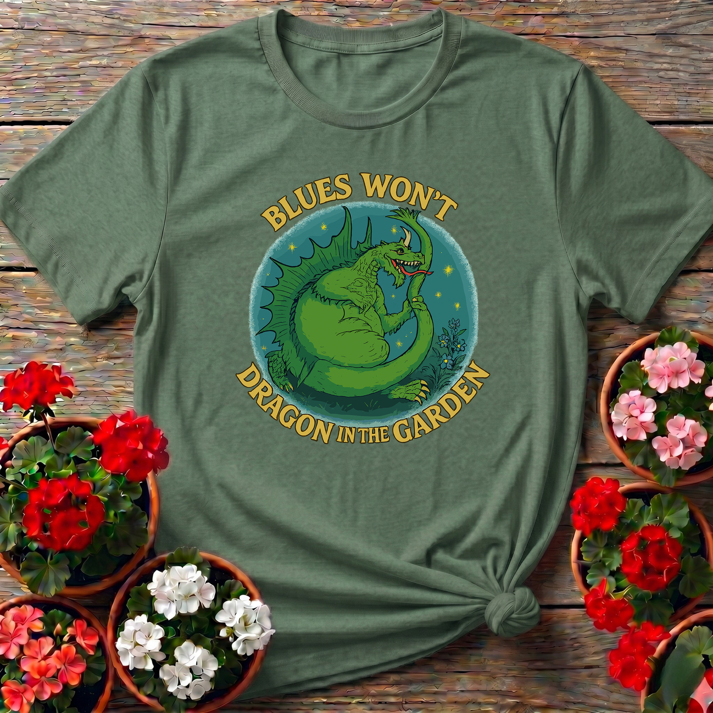 Blues Won't Dragon In The Garden Funny Mythical Tee