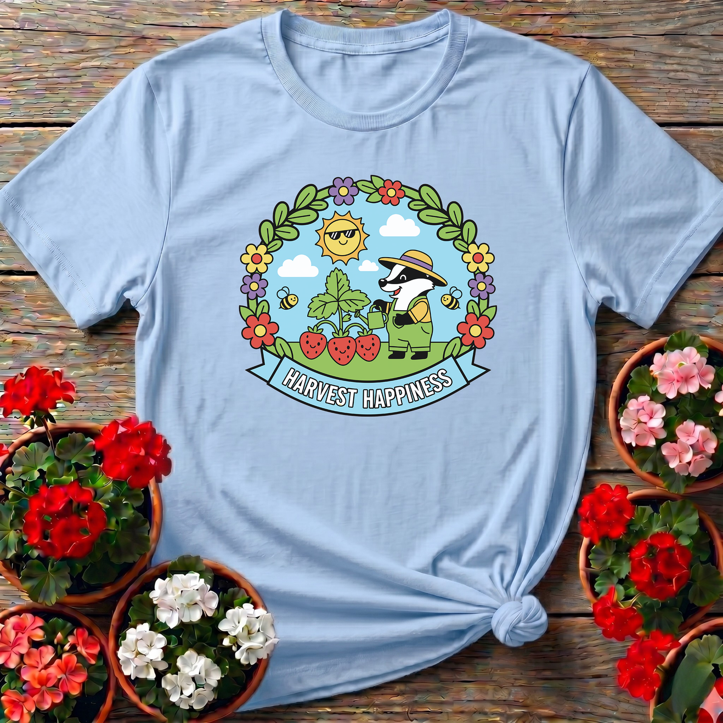 Harvest Happiness Whimsical Strawberry Badger Shirt