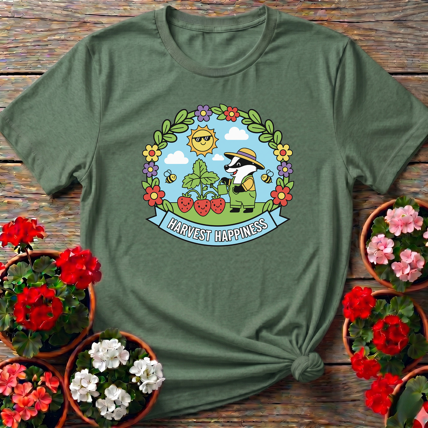 Harvest Happiness Whimsical Strawberry Badger Shirt