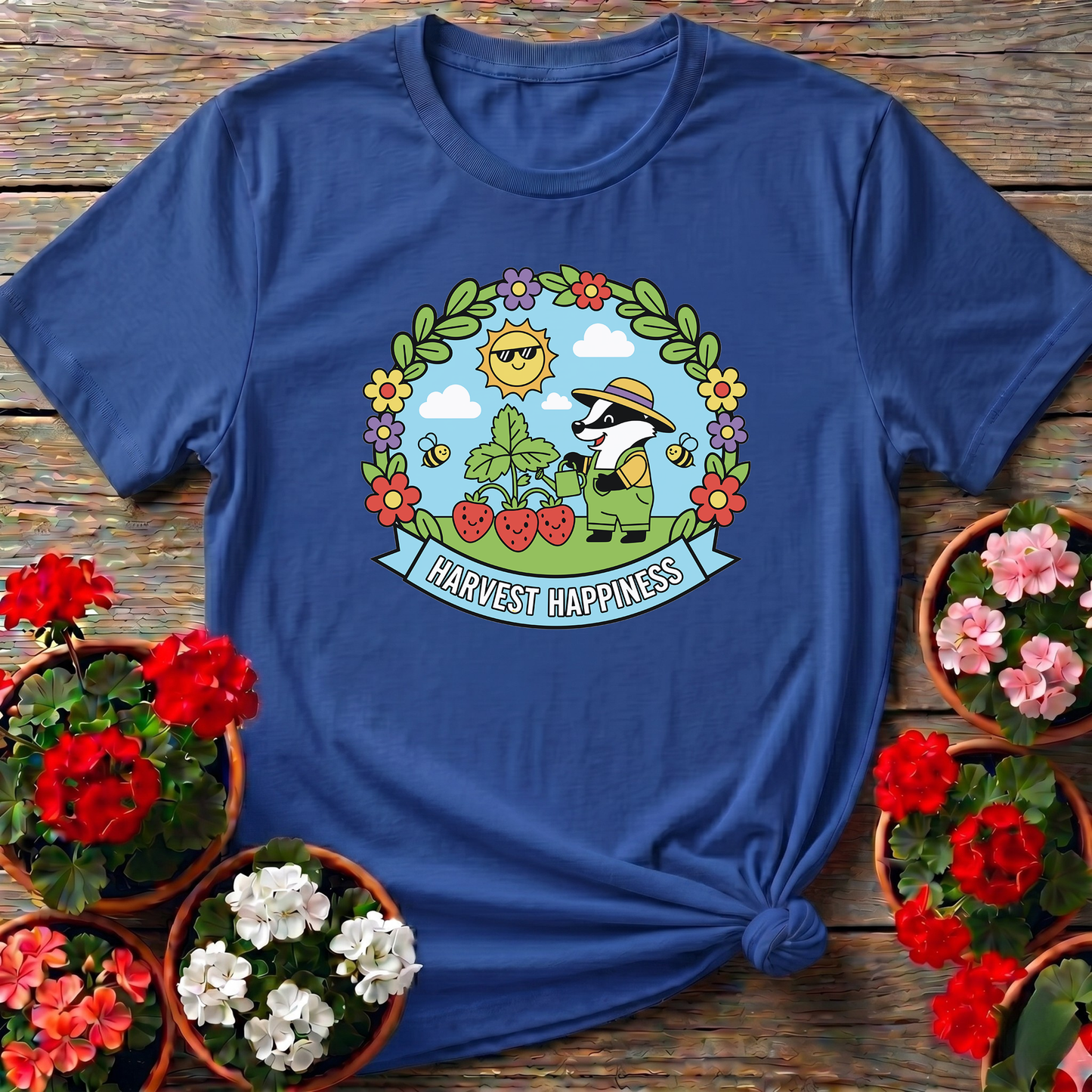 Harvest Happiness Whimsical Strawberry Badger Shirt