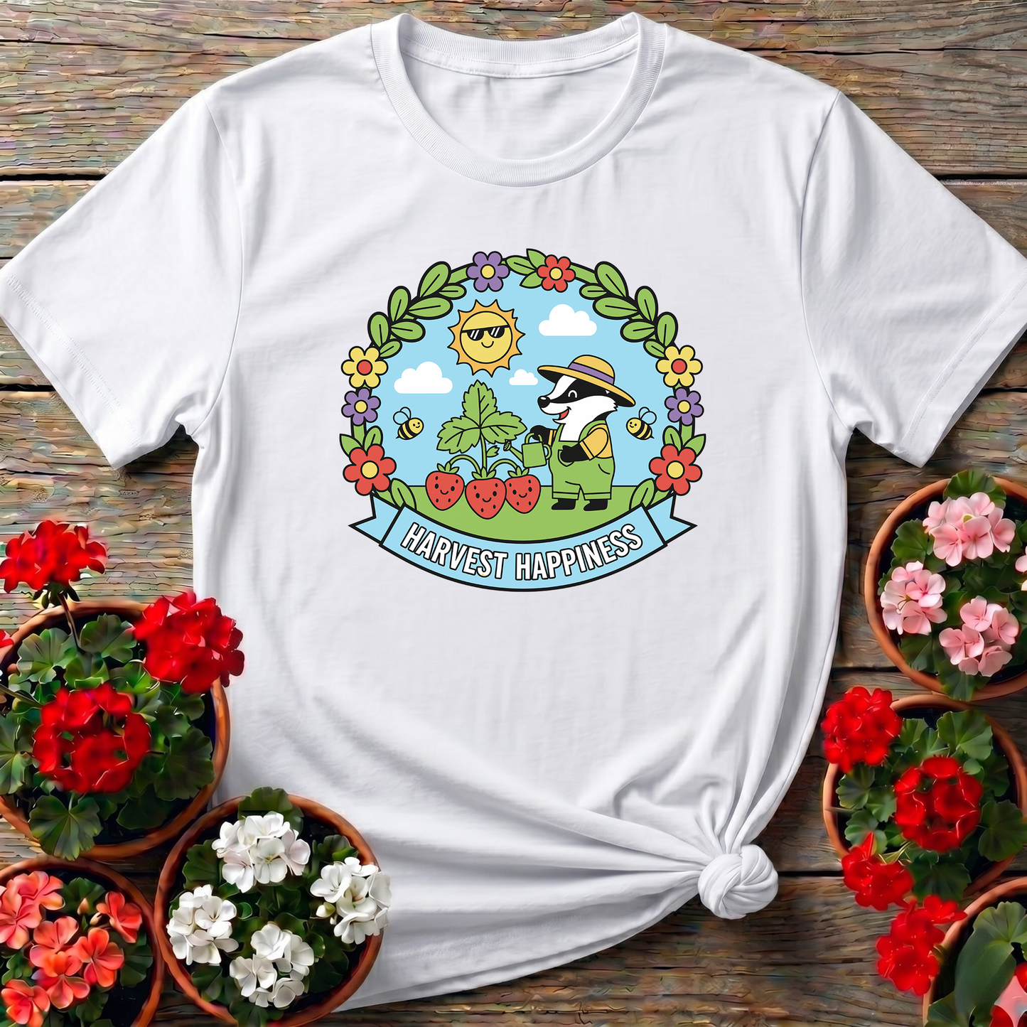 Harvest Happiness Whimsical Strawberry Badger Shirt