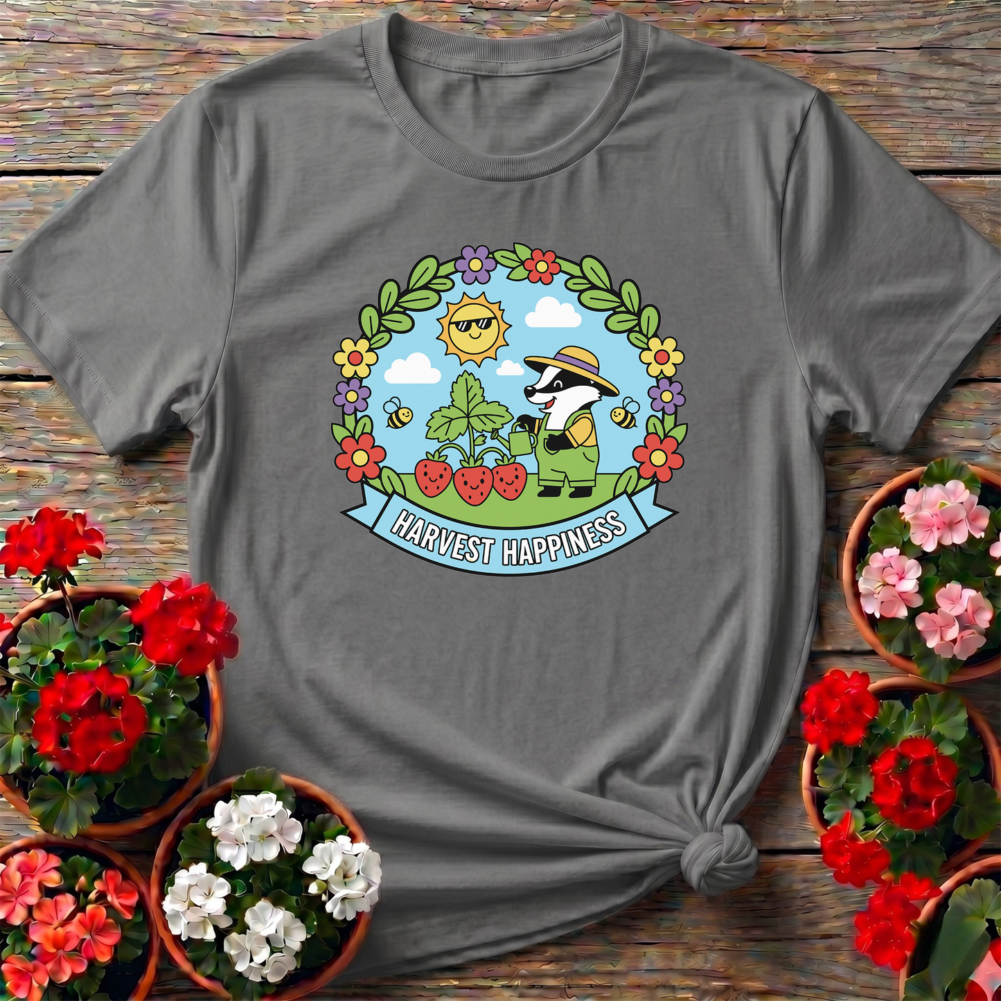Harvest Happiness Whimsical Strawberry Badger Shirt