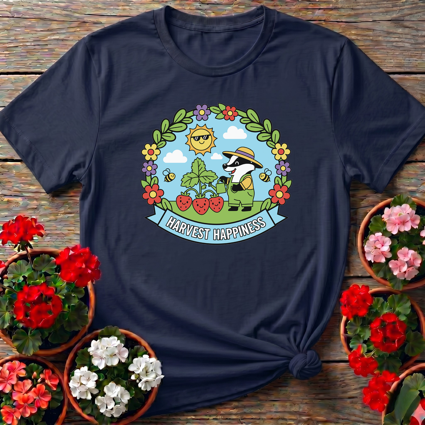Harvest Happiness Whimsical Strawberry Badger Shirt