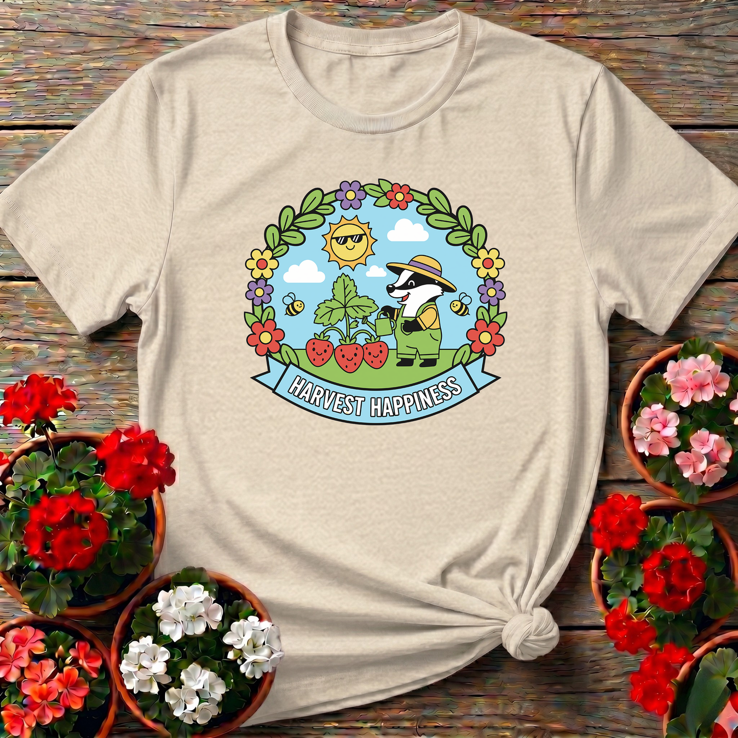 Harvest Happiness Whimsical Strawberry Badger Shirt
