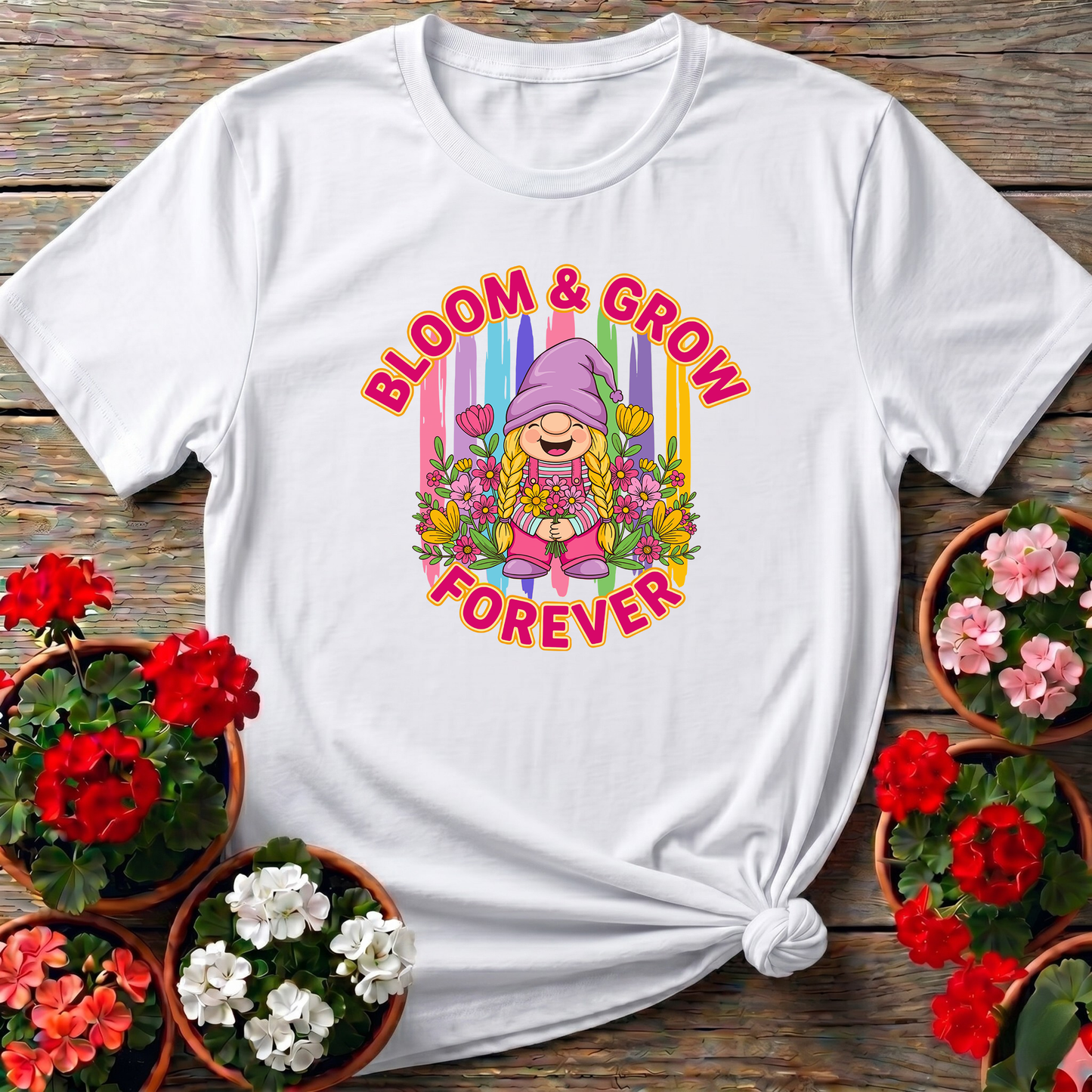 Bloom & Grow Forever Retro Girl Gnome Floral Tee