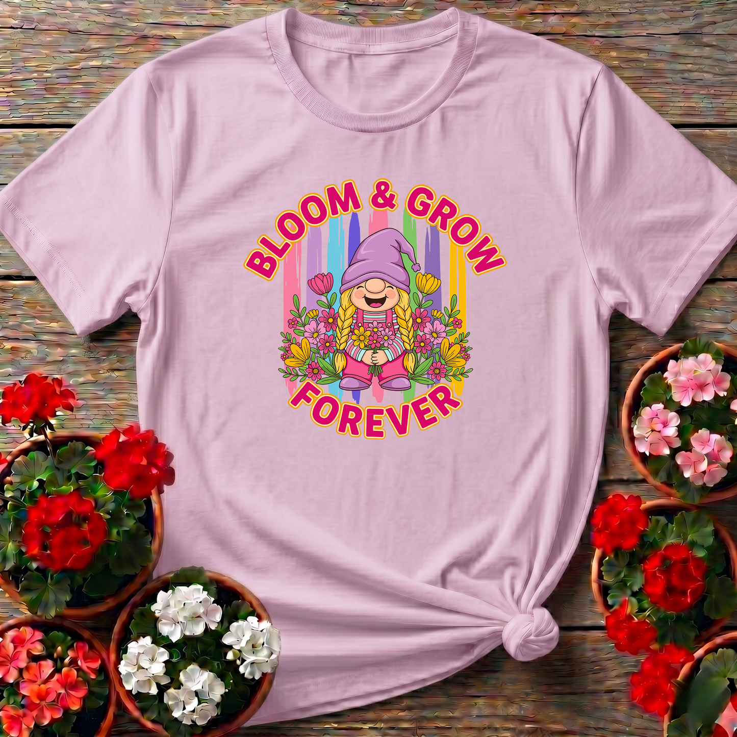 Bloom & Grow Forever Retro Girl Gnome Floral Tee