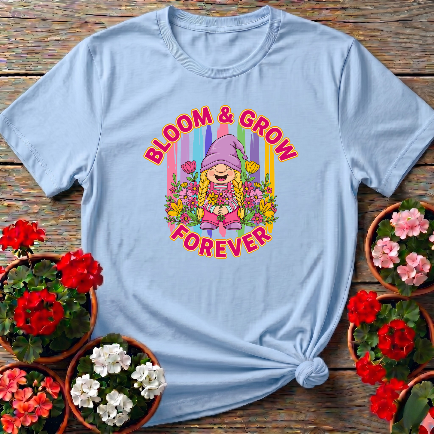 Bloom & Grow Forever Retro Girl Gnome Floral Tee