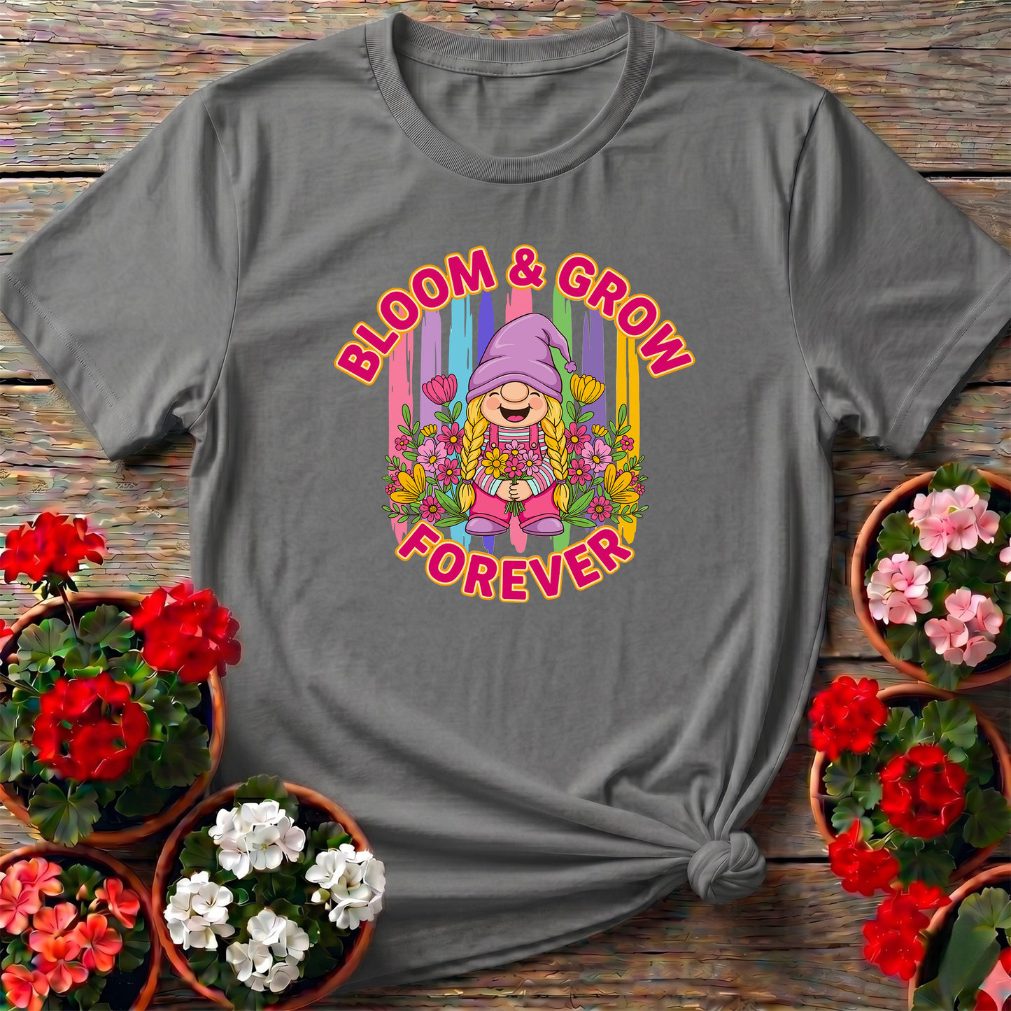 Bloom & Grow Forever Retro Girl Gnome Floral Tee