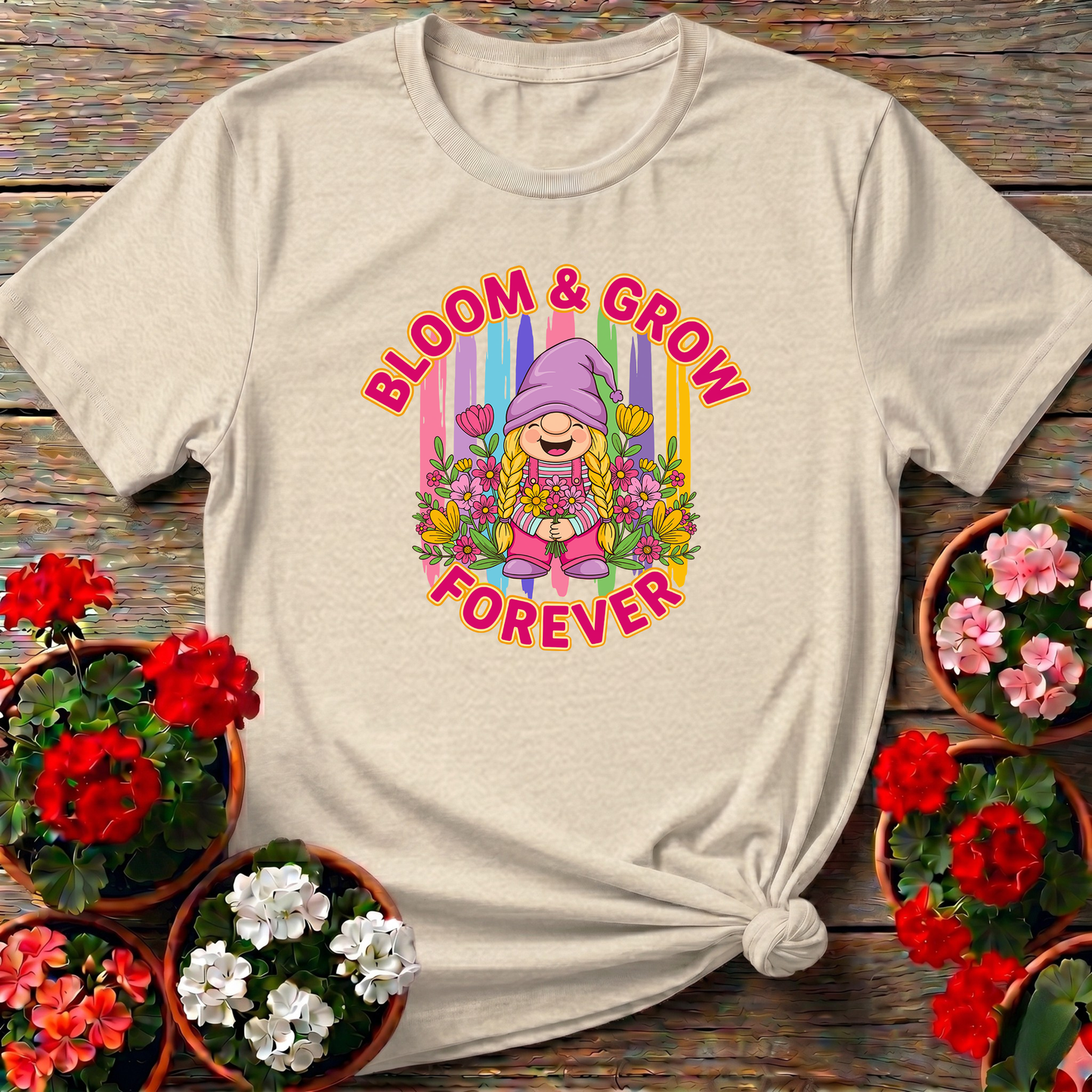 Bloom & Grow Forever Retro Girl Gnome Floral Tee