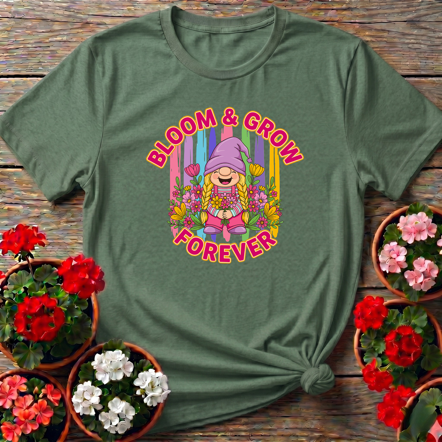 Bloom & Grow Forever Retro Girl Gnome Floral Tee