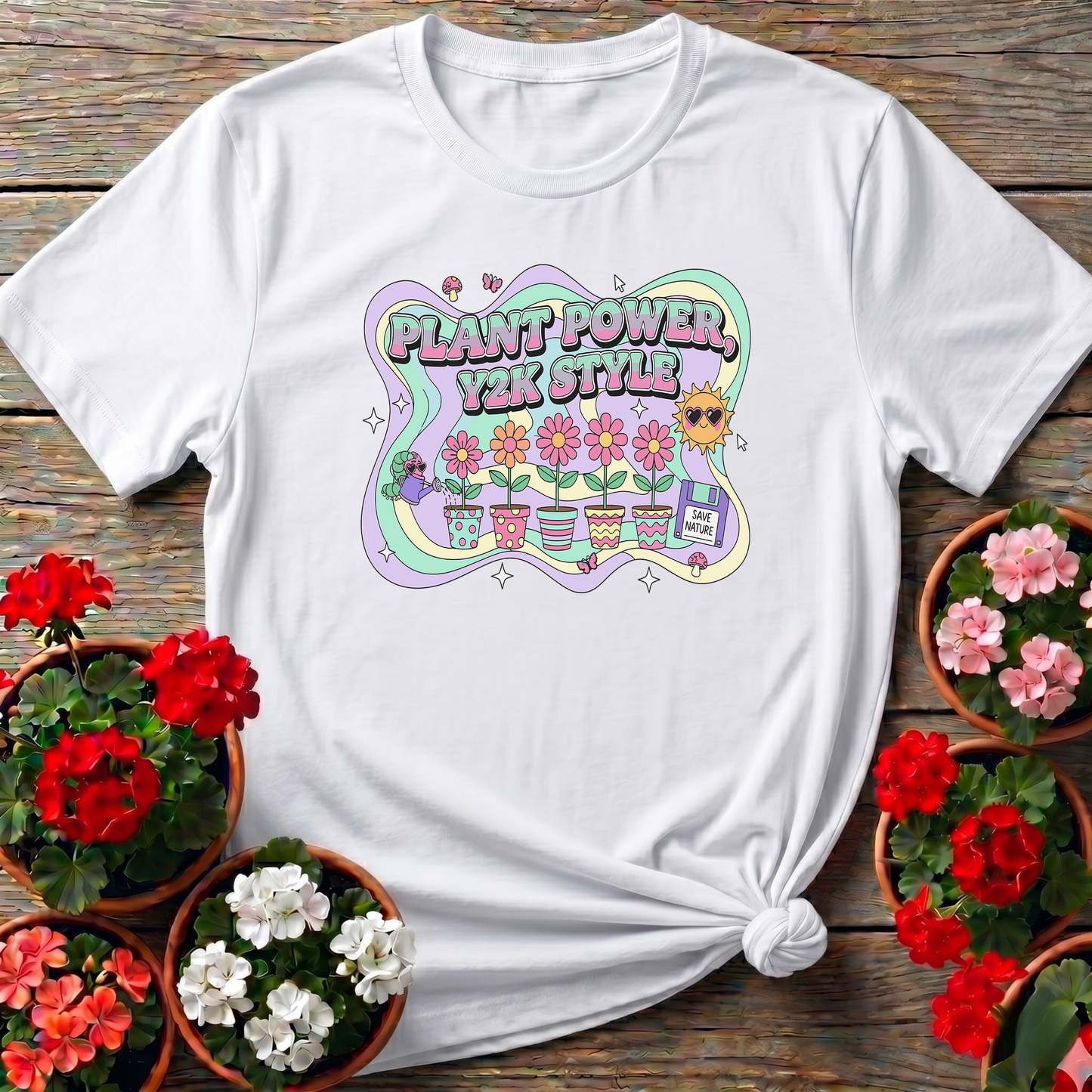 Plant Power Y2K Style Psychedelic Gardening T-shirt