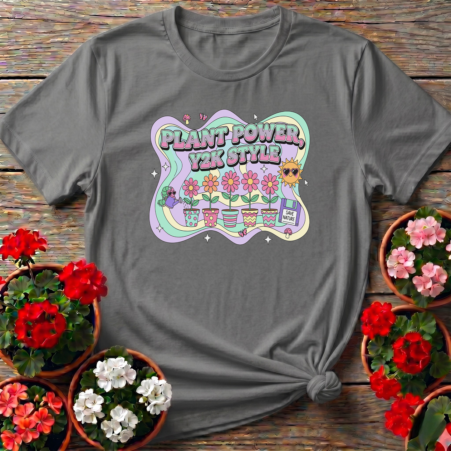 Plant Power Y2K Style Psychedelic Gardening T-shirt