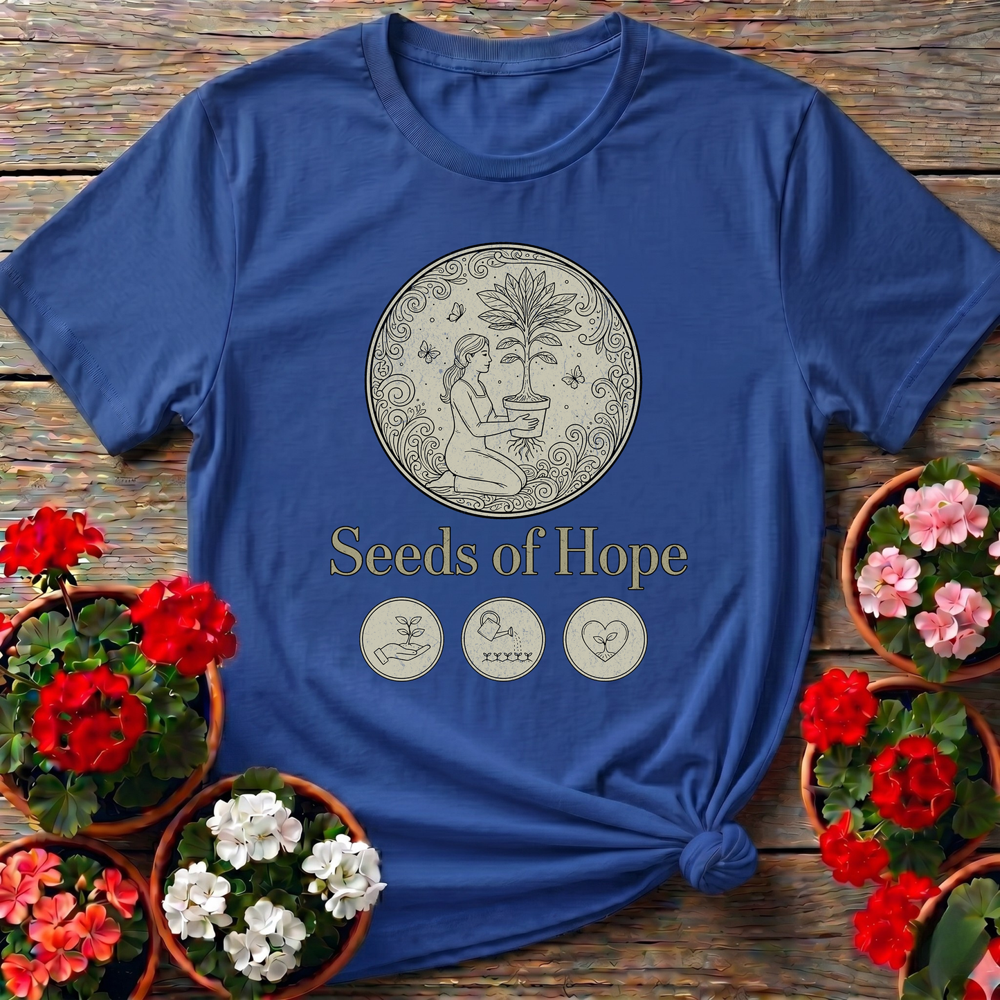 Seeds of Hope Elegant Line Art Gardening Graphic Tee