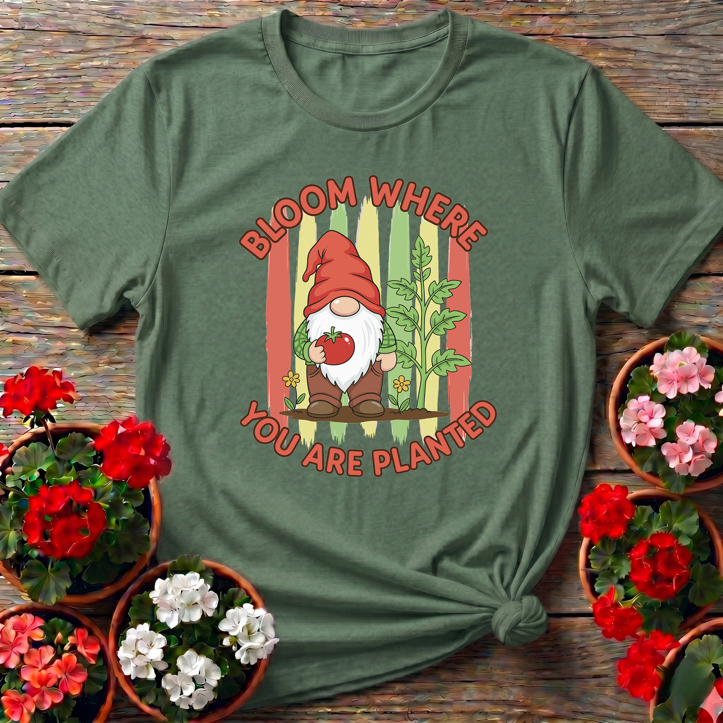 Bloom Where You Are Planted Garden Gnome T-shirt