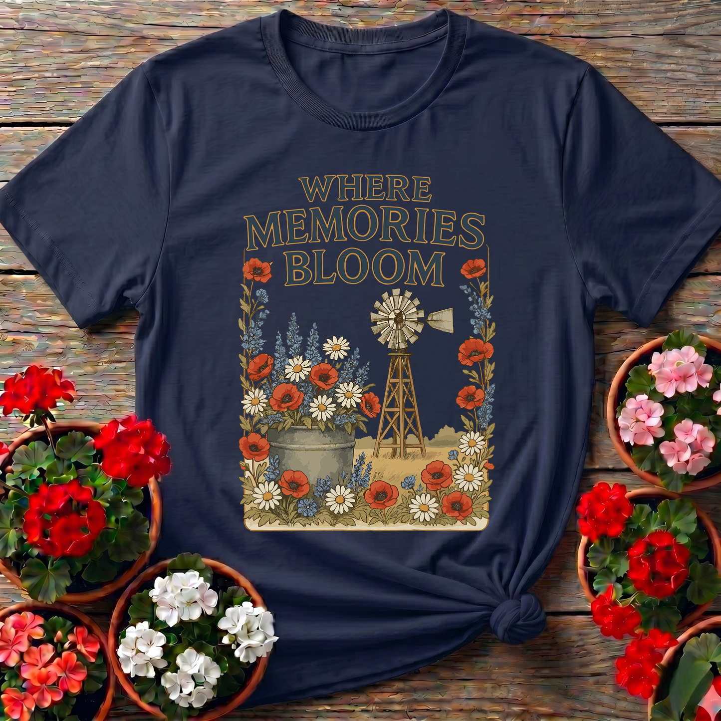 Where Memories Bloom Vintage Farmhouse Garden T-shirt