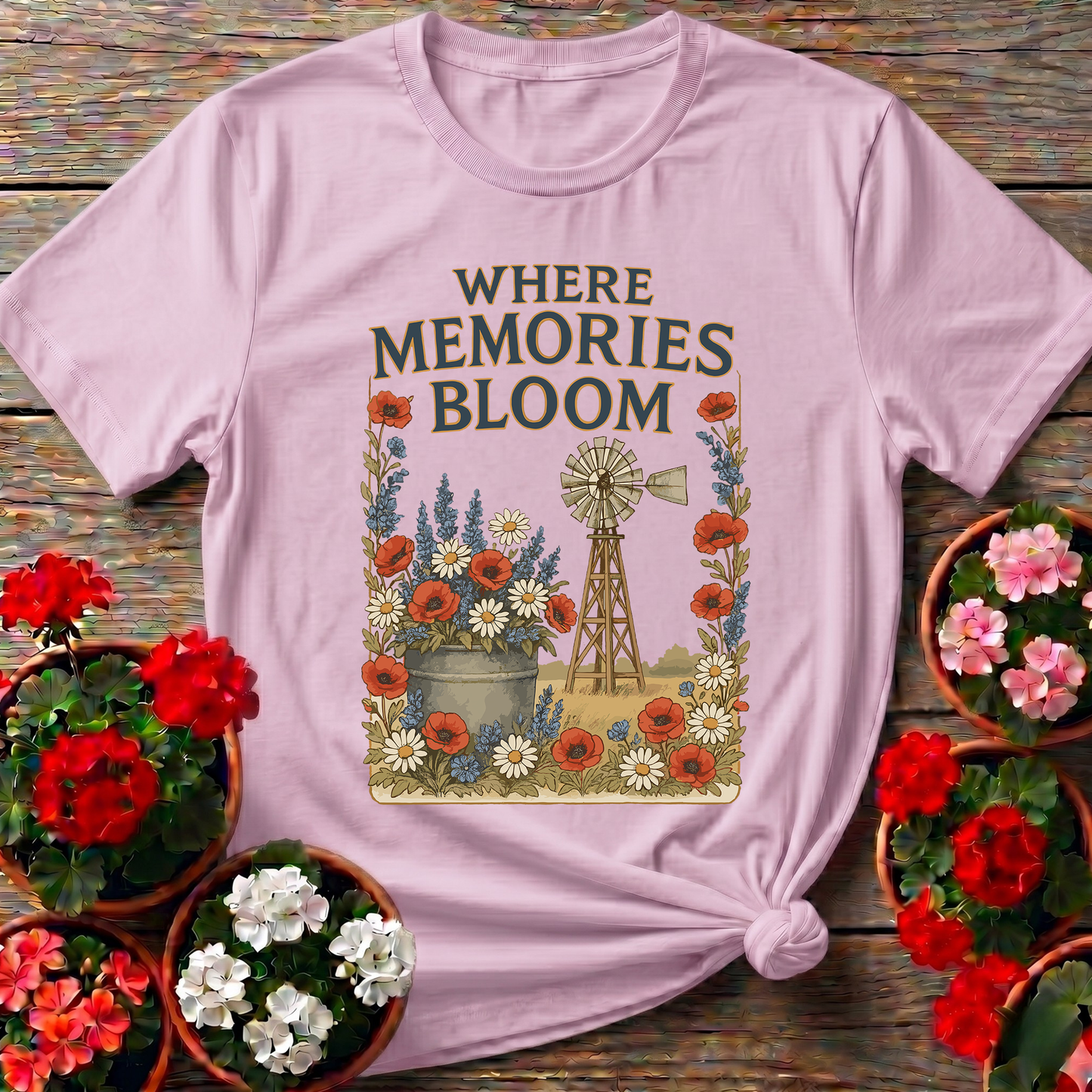 Where Memories Bloom Vintage Farmhouse Garden T-shirt