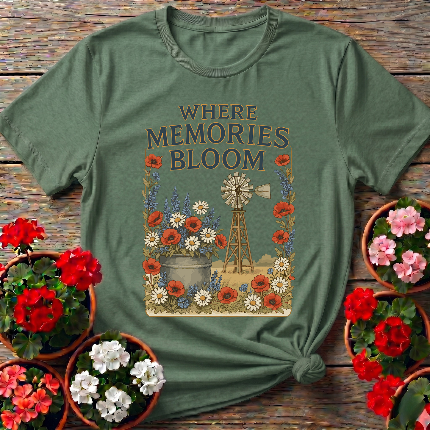 Where Memories Bloom Vintage Farmhouse Garden T-shirt
