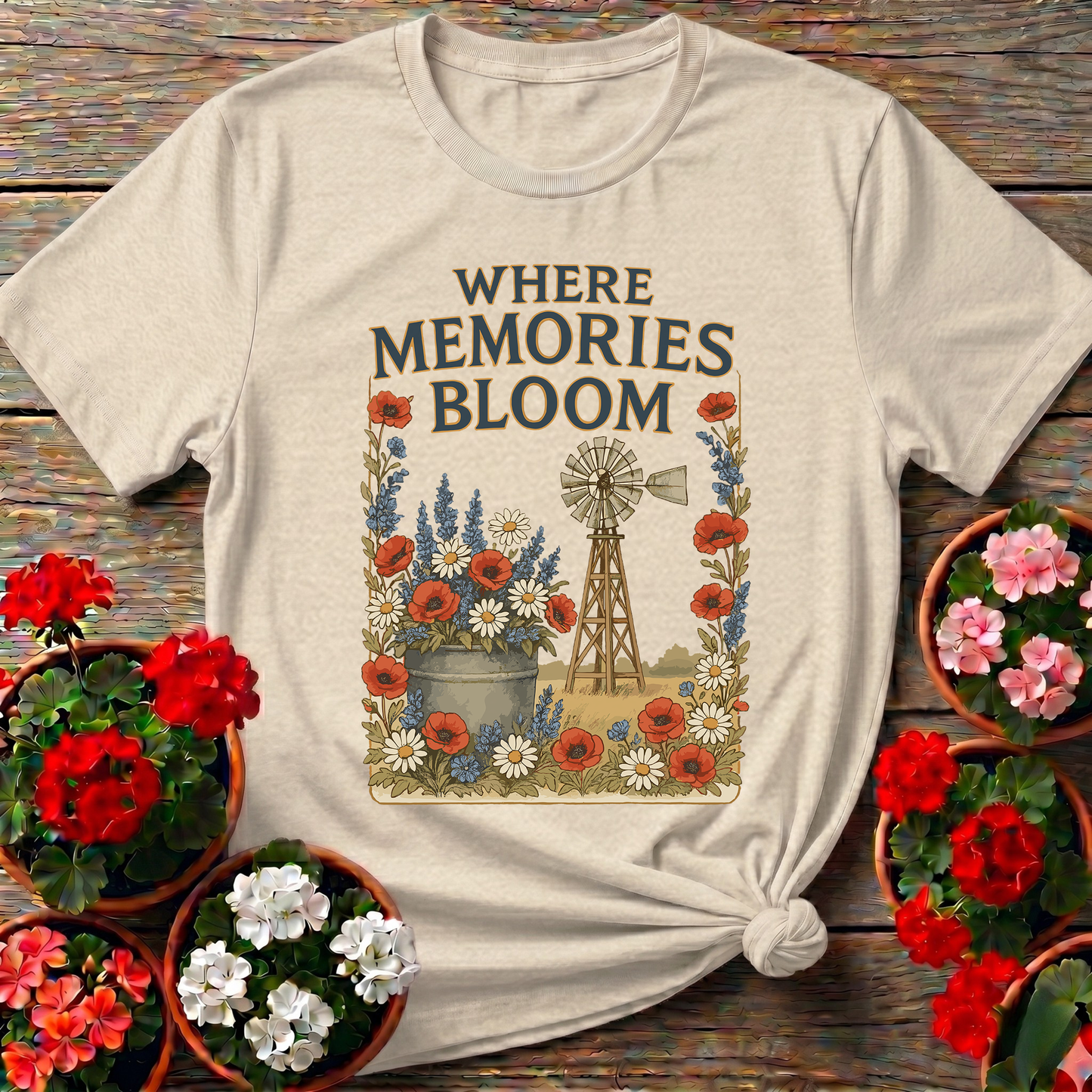 Where Memories Bloom Vintage Farmhouse Garden T-shirt