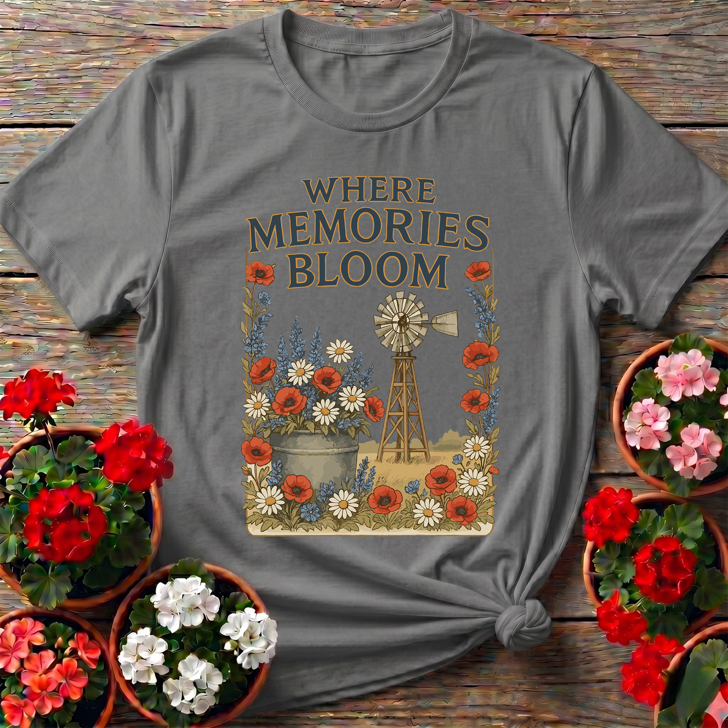 Where Memories Bloom Vintage Farmhouse Garden T-shirt