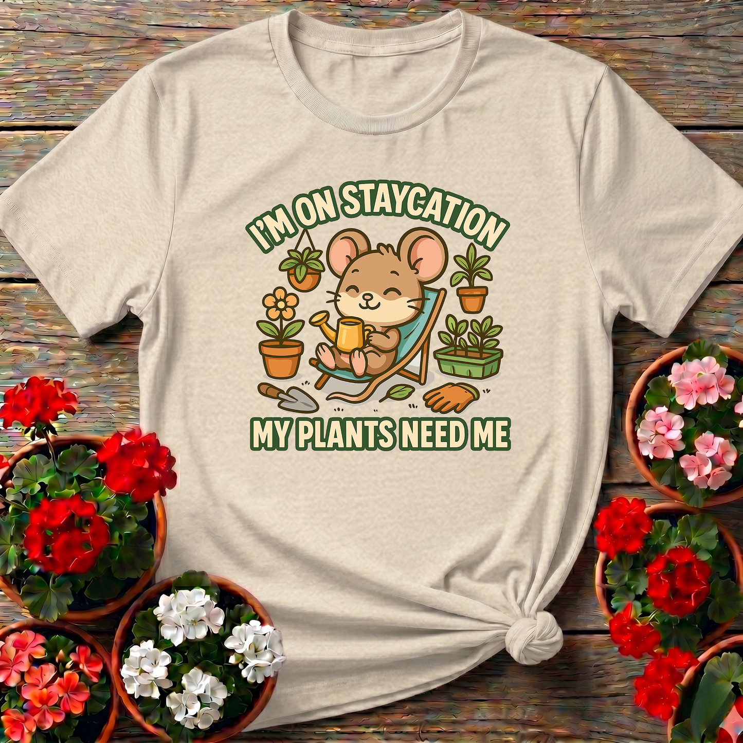 Im On Staycation My Plants Need Me Funny Mouse Tee