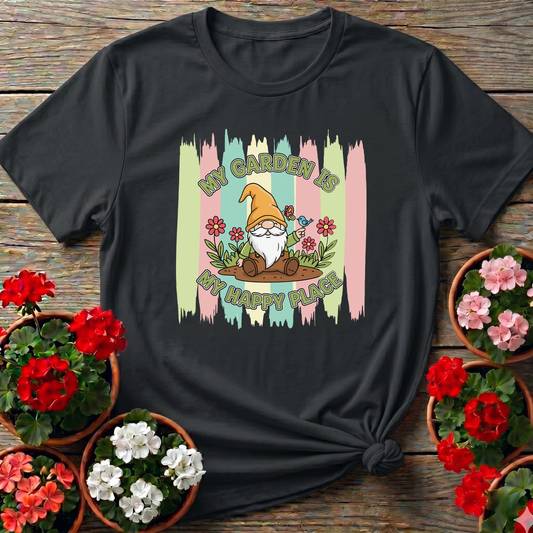 My Garden Is My Happy Place Whimsical Gnome T-shirt