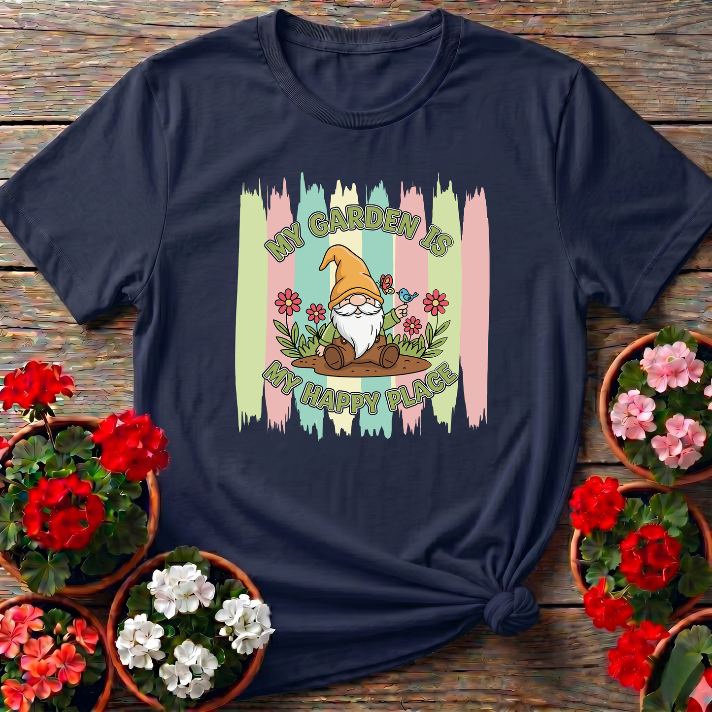 My Garden Is My Happy Place Whimsical Gnome T-shirt